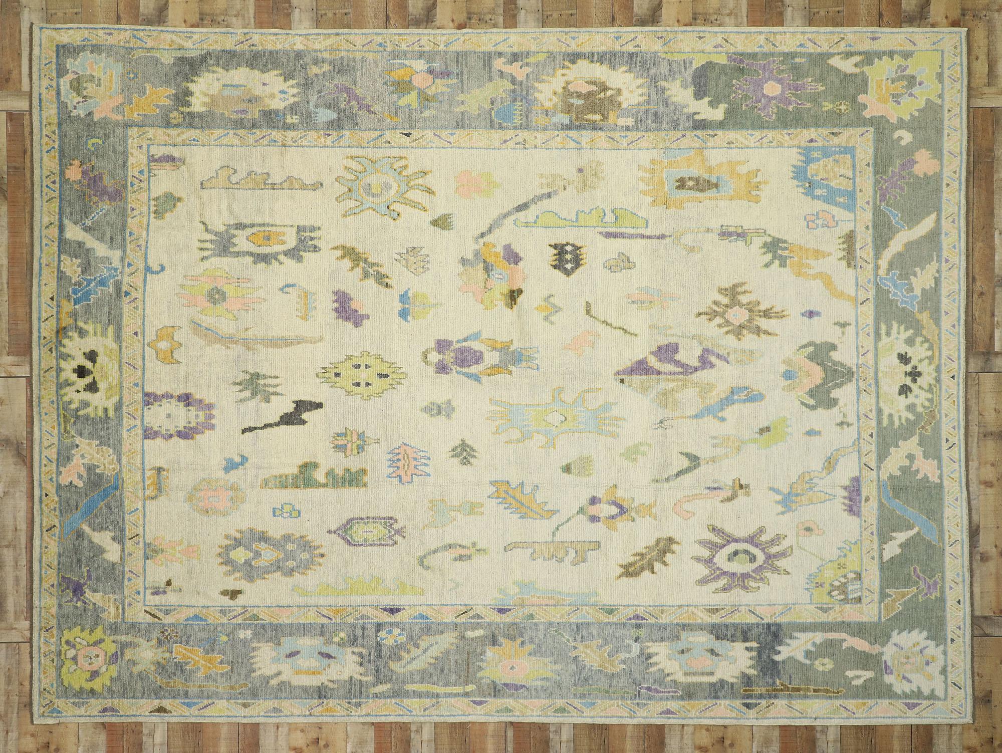 Contemporary Turkish Oushak Rug with Pastel Colors and French Transitional Style For Sale 2