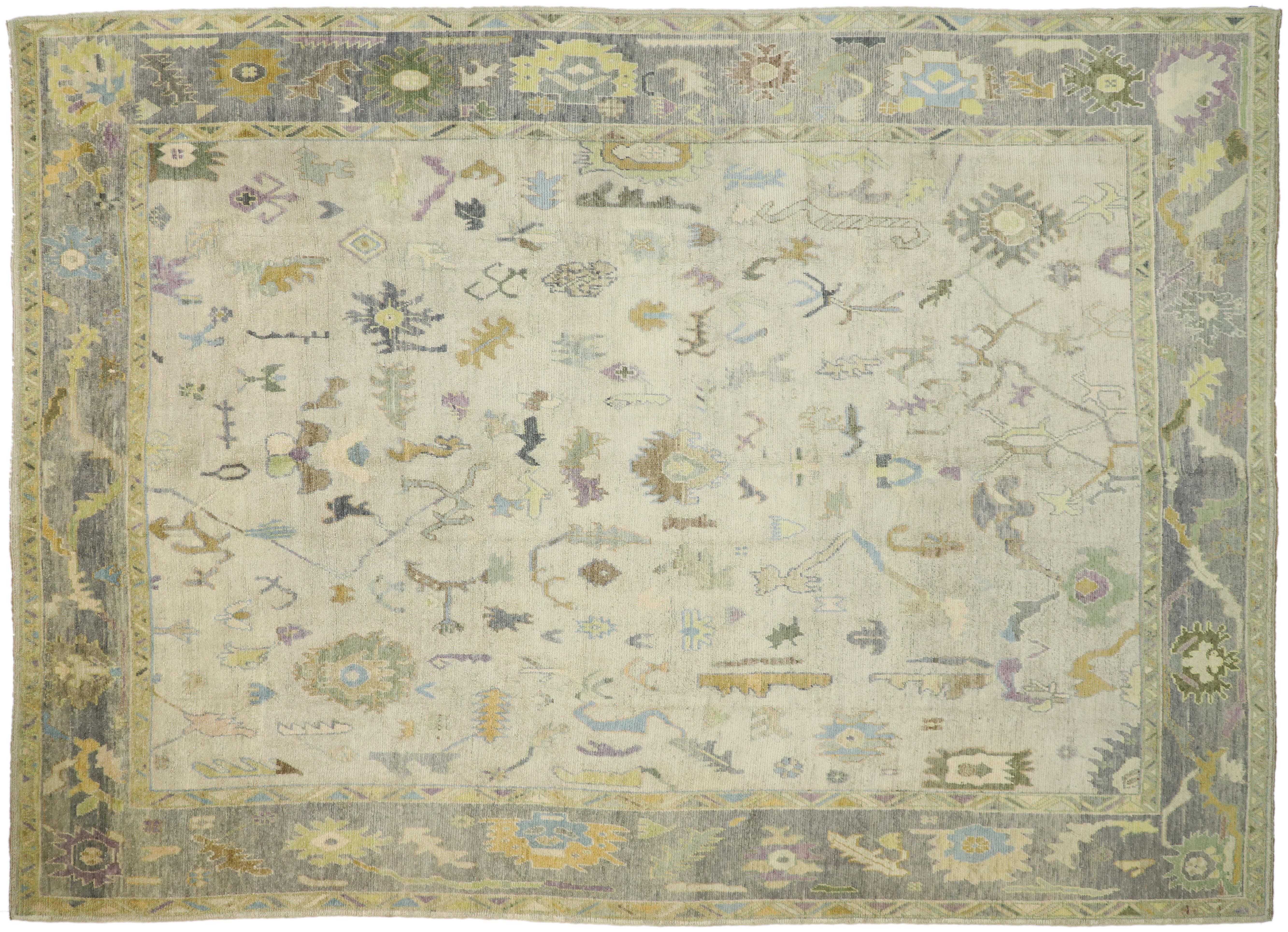 Contemporary Turkish Oushak Rug with Pastel Colors and French Transitional Style 3