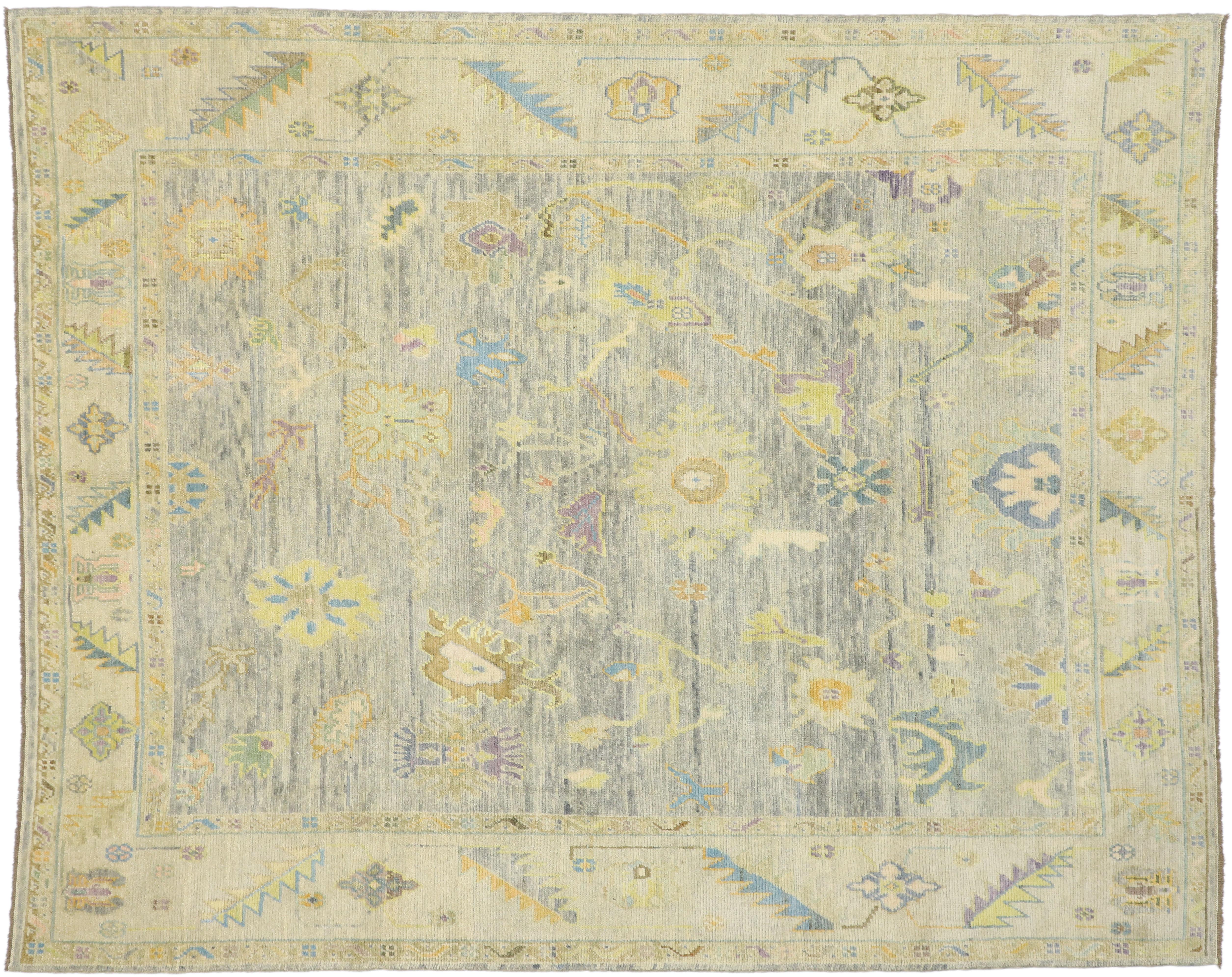Contemporary Turkish Oushak Rug with Pastel Colors and French Transitional Style For Sale 1