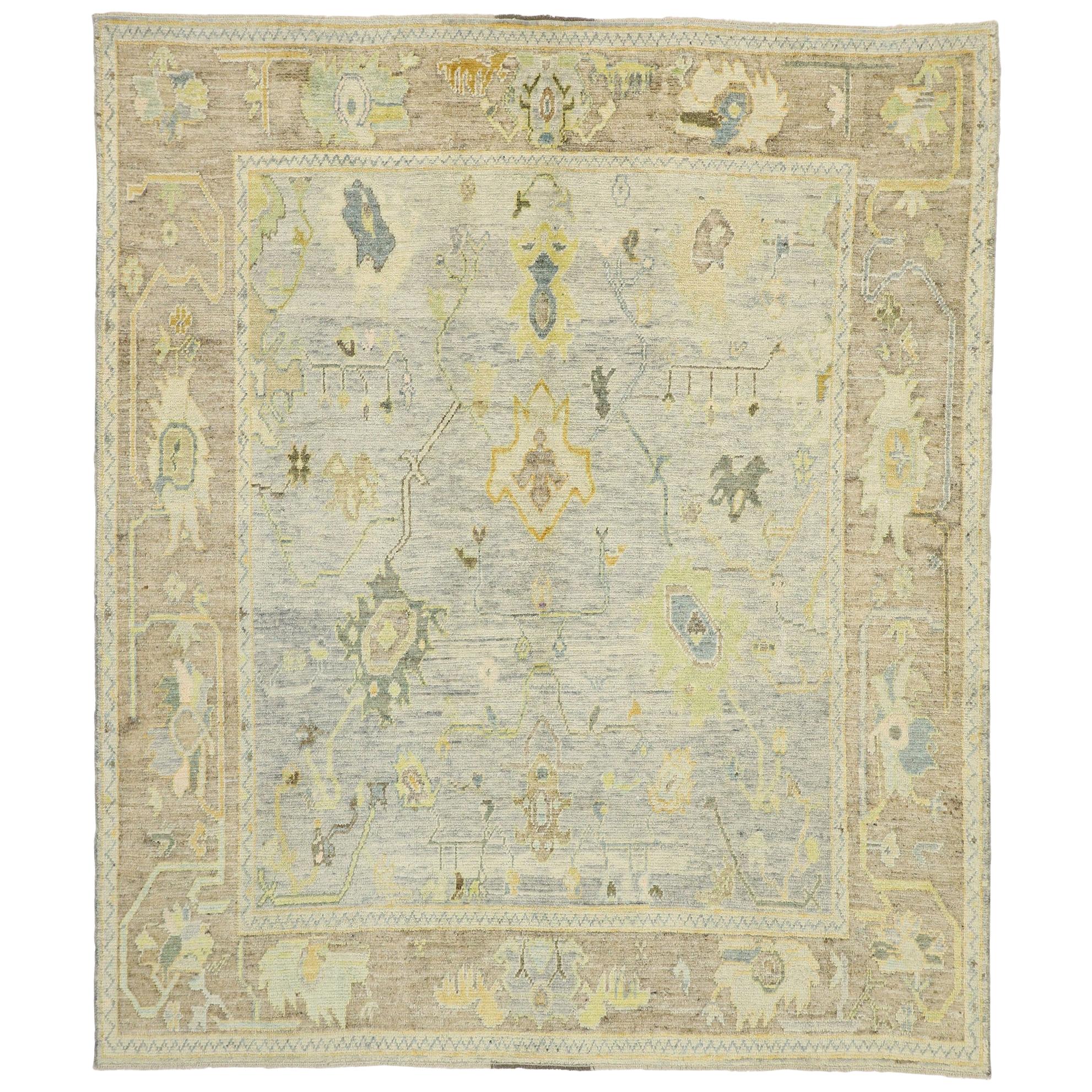 Tapis turc contemporain d'Oushak aux couleurs pastel et de style transitionnel français en vente 2