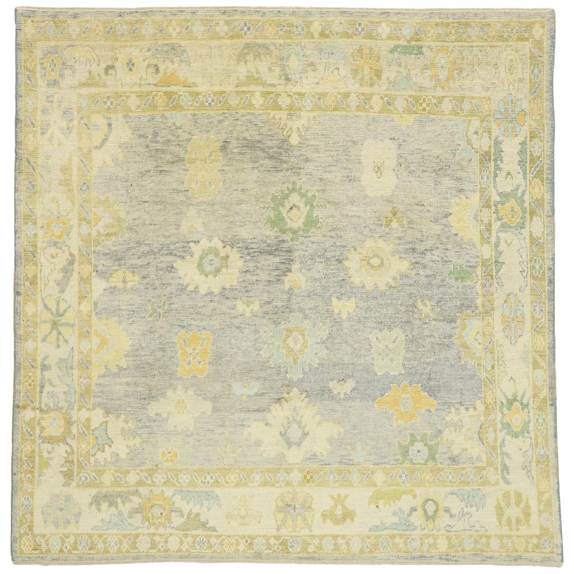 Contemporary Turkish Oushak Rug with Pastel Colors and French Transitional Style For Sale