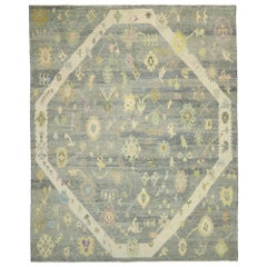 Contemporary Turkish Oushak Rug with Pastel Colors and French Transitional Style