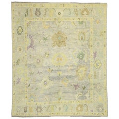 Contemporary Turkish Oushak Rug with Pastel Colors and French Transitional Style