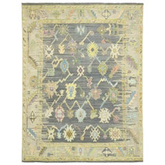 Colorful Pastel Oushak High-Low Turkish Rug with Modern Style