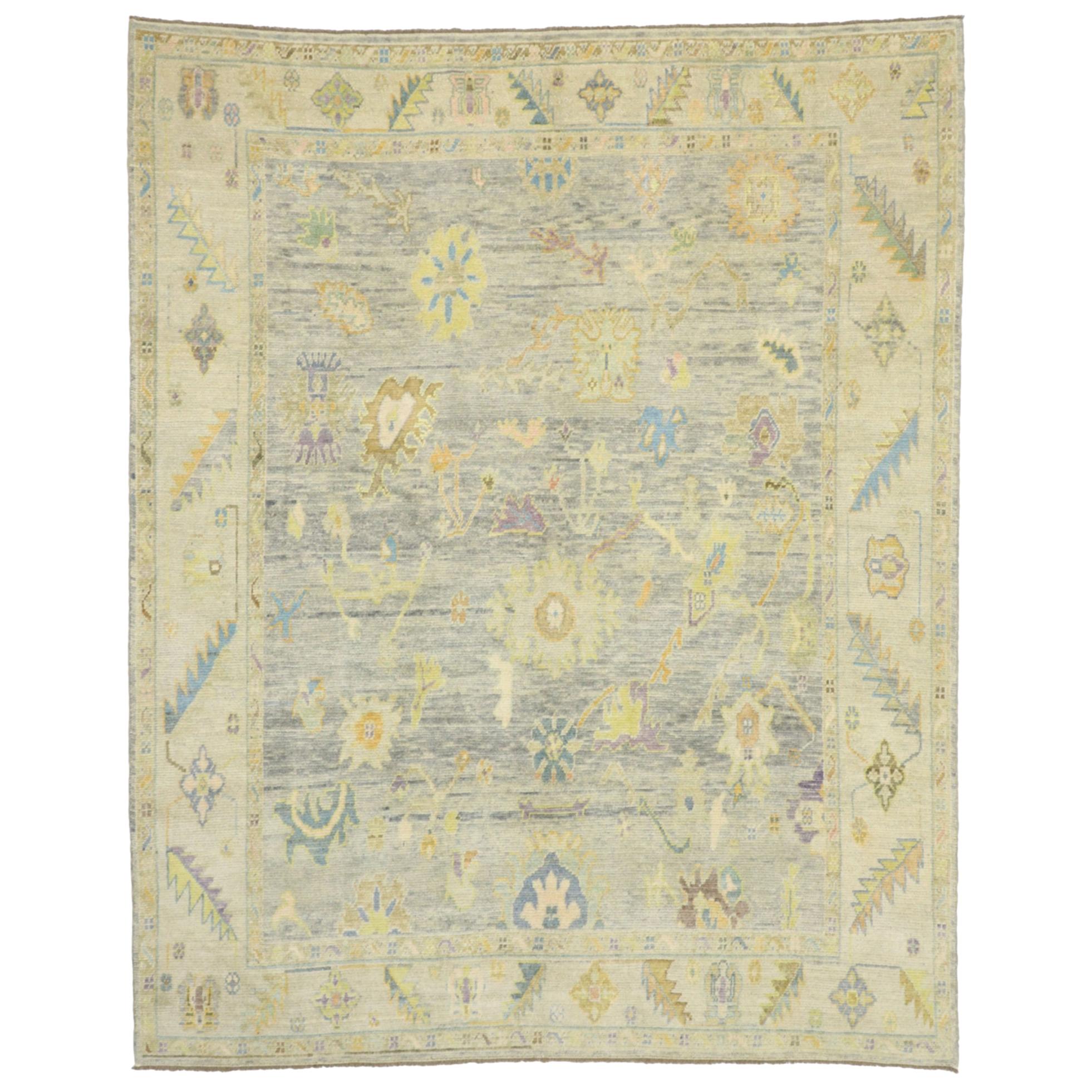 Contemporary Turkish Oushak Rug with Pastel Colors and French Transitional Style For Sale