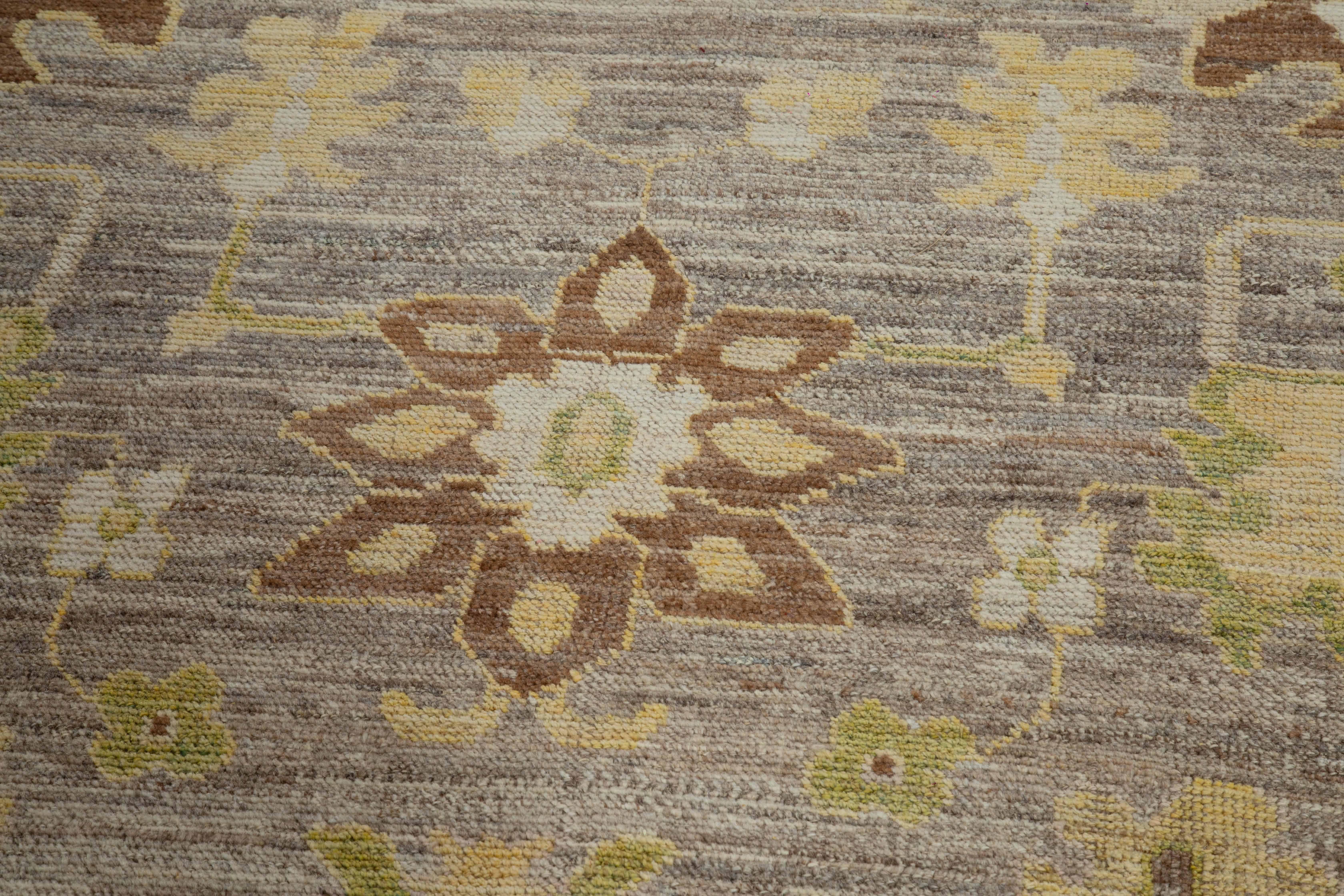 Contemporary Turkish Oushak Rug with Rustic Floral Theme in Brown and Beige In New Condition For Sale In Dallas, TX