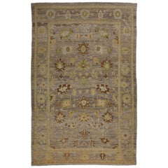 Contemporary Turkish Oushak Rug with Rustic Floral Theme in Brown and Beige