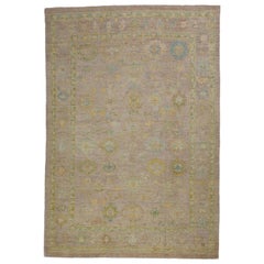 Contemporary Turkish Oushak Rug with Scattered Multicolored Floral Details