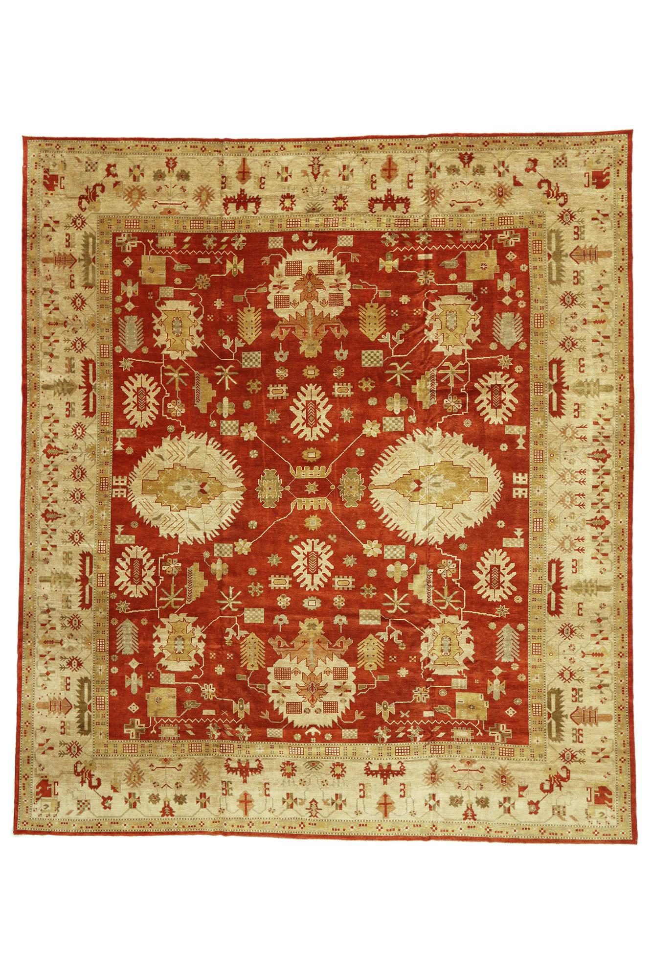 New Contemporary Red Turkish Oushak Rug, 13'04 X 15'02 5
