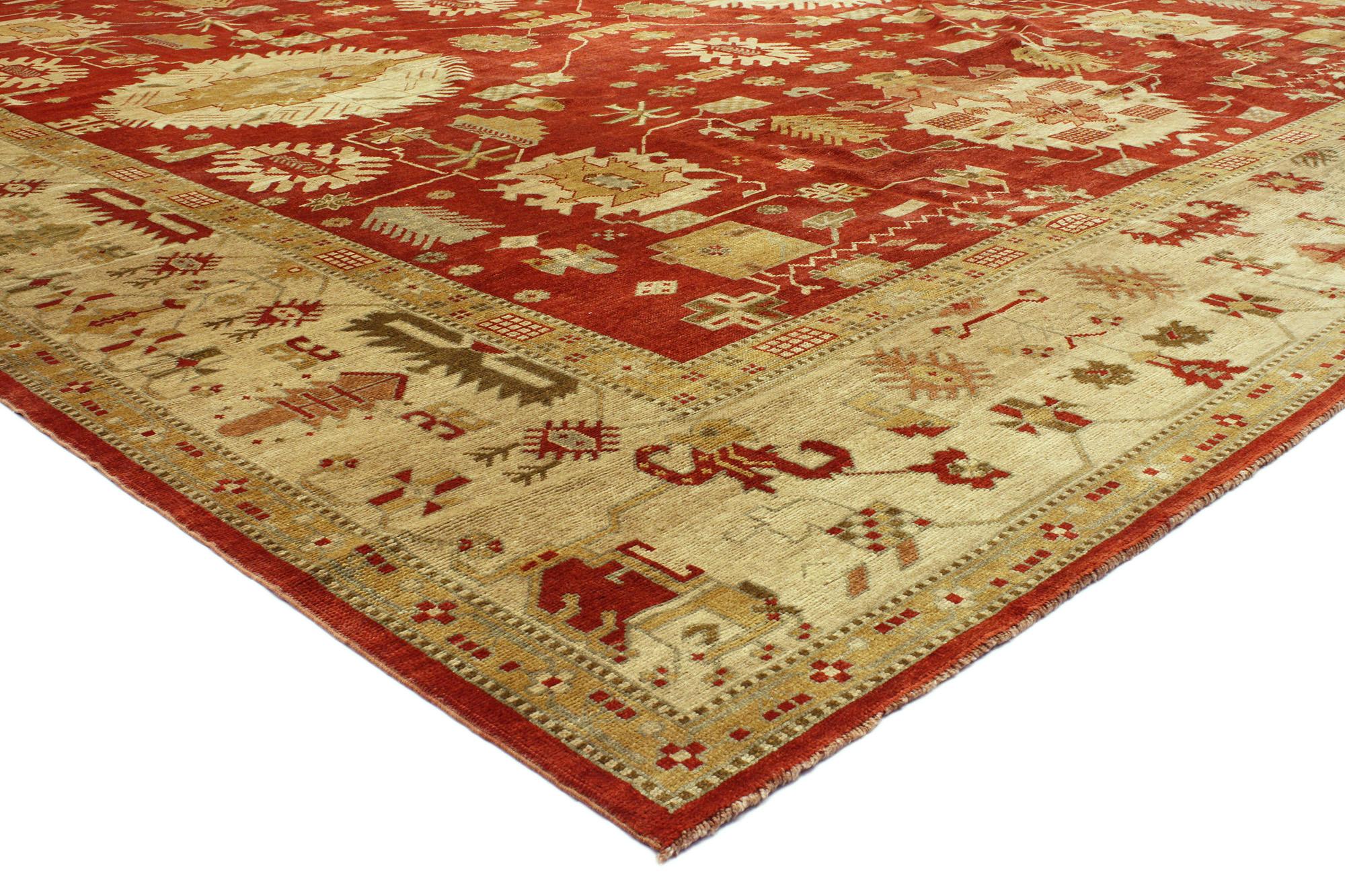 Hand-Knotted New Contemporary Red Turkish Oushak Rug, 13'04 X 15'02
