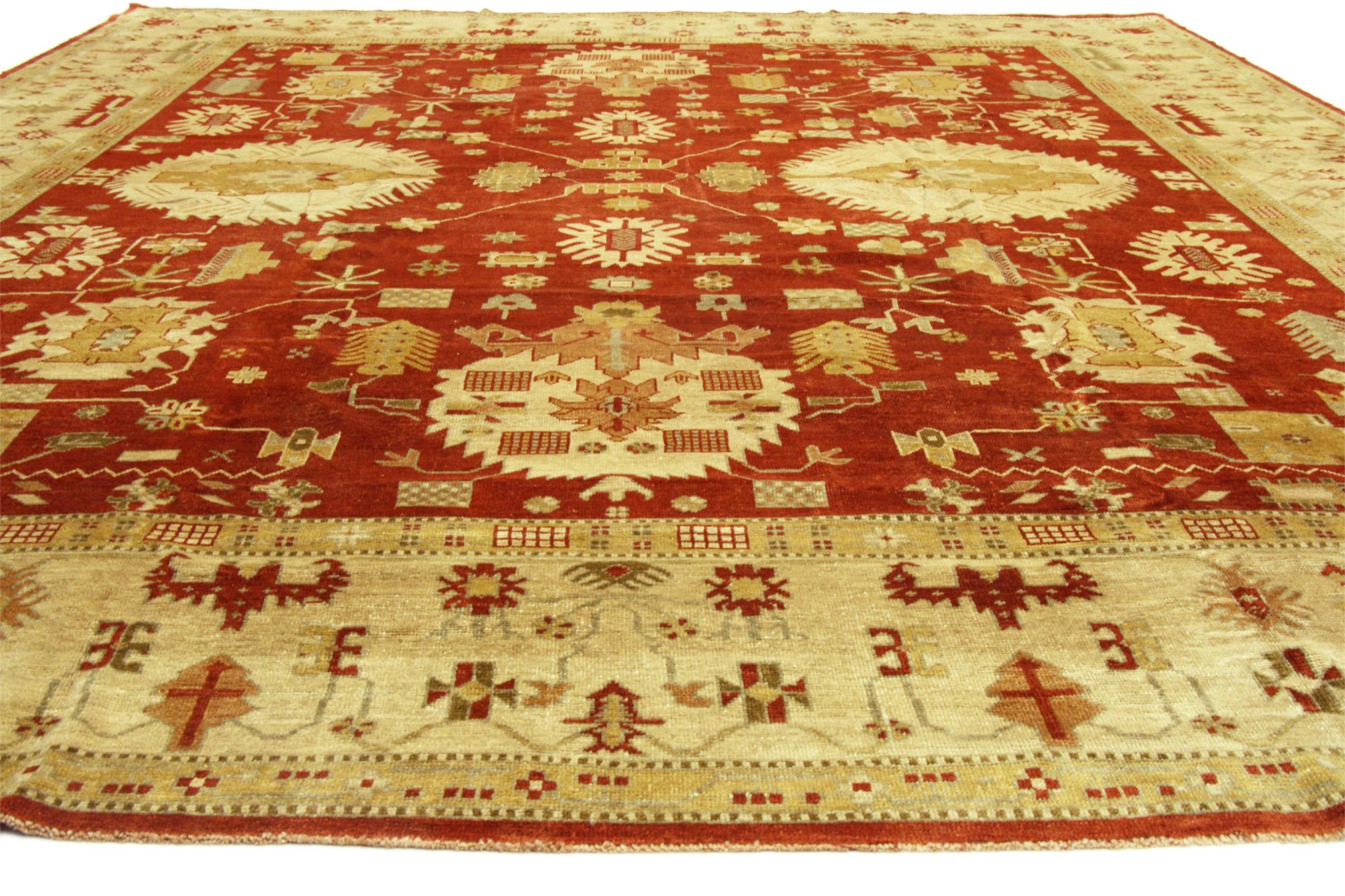 New Contemporary Red Turkish Oushak Rug, 13'04 X 15'02 In New Condition For Sale In Dallas, TX