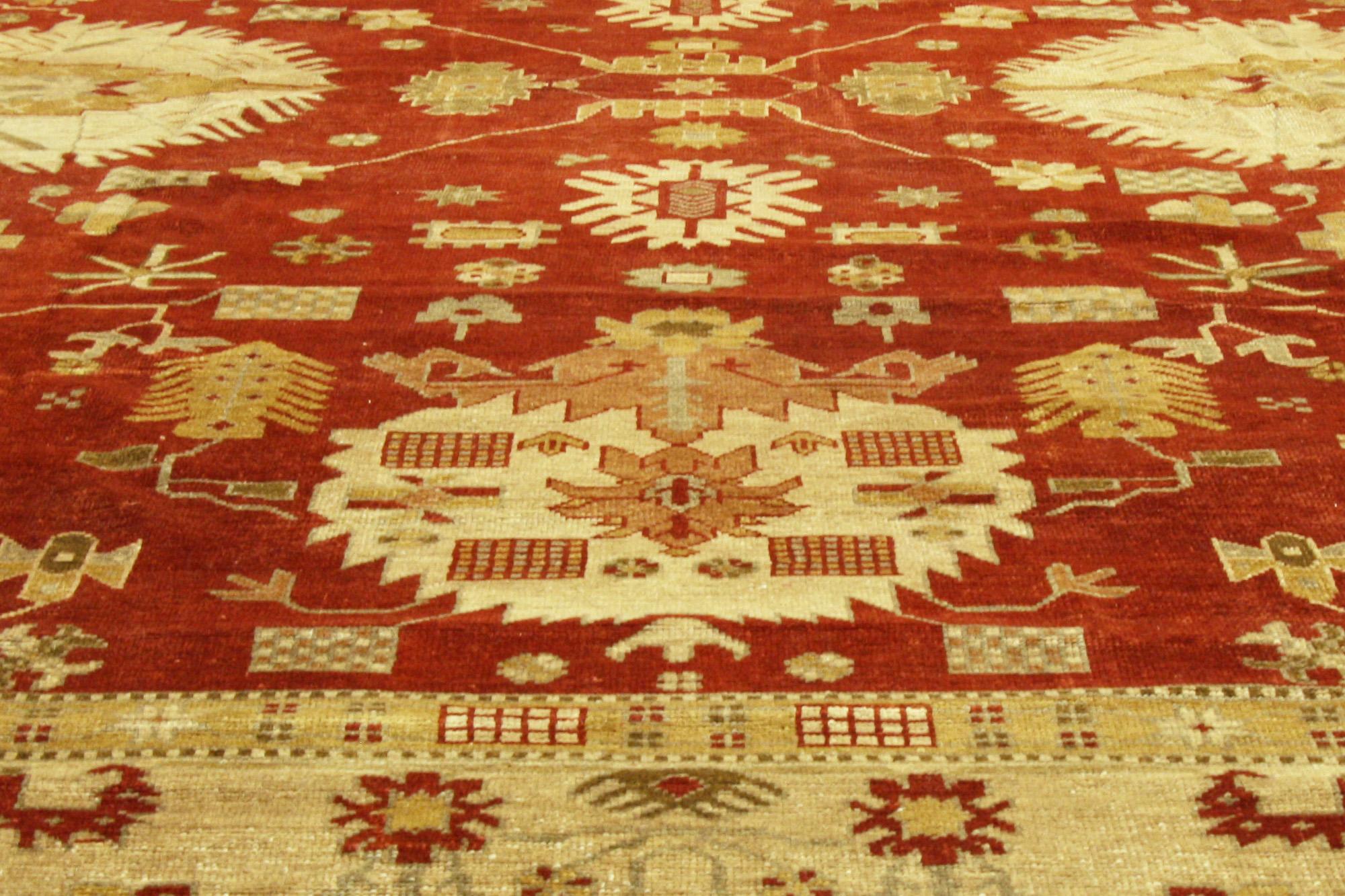 New Contemporary Red Turkish Oushak Rug, 13'04 X 15'02 1