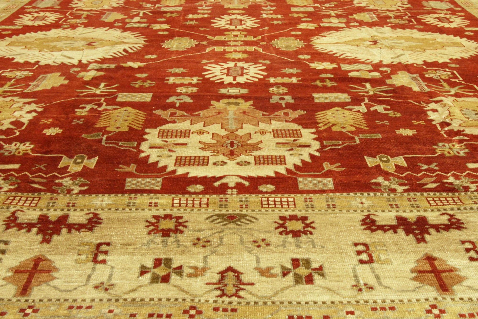 New Contemporary Red Turkish Oushak Rug, 13'04 X 15'02 2