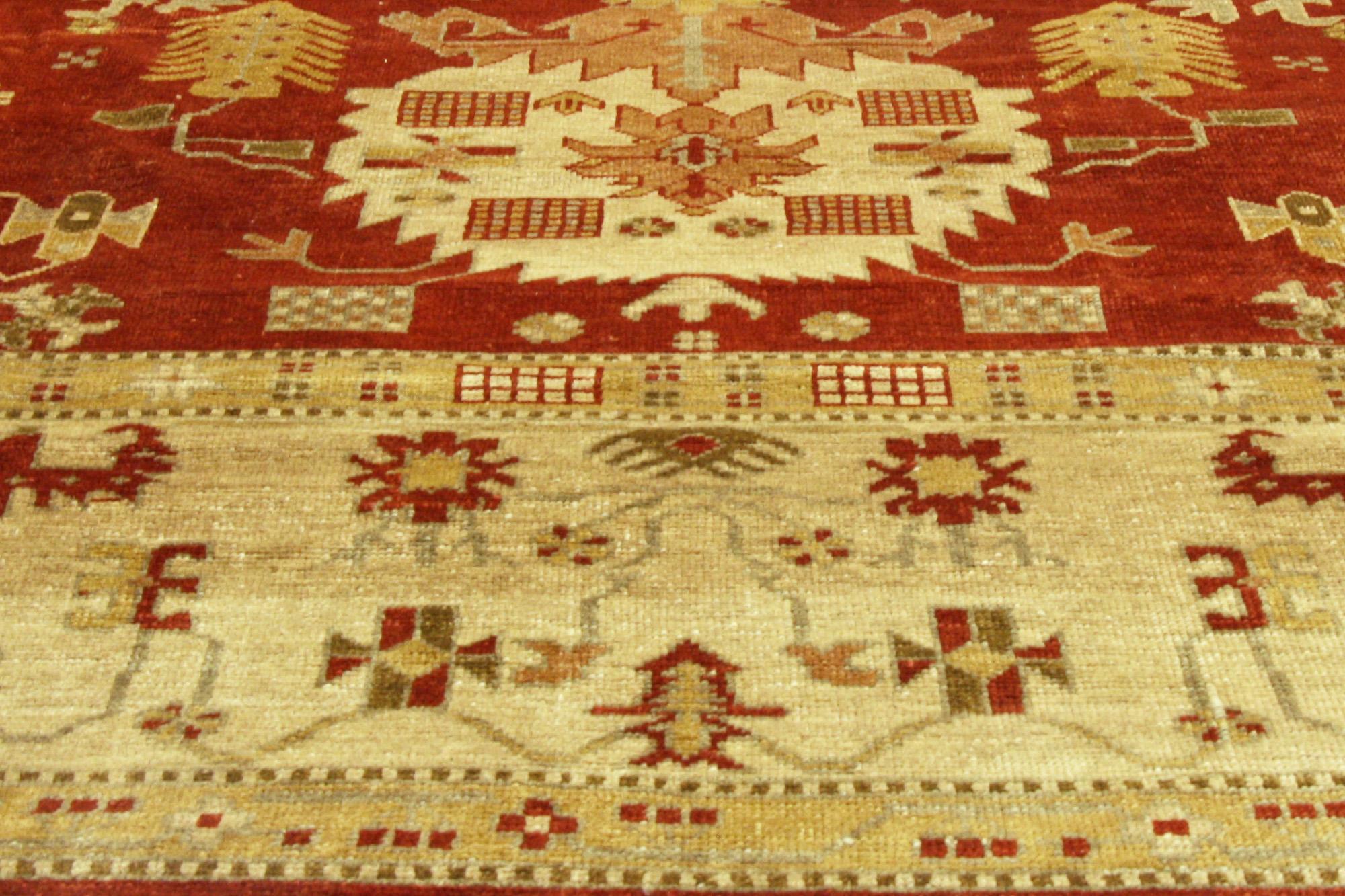 New Contemporary Red Turkish Oushak Rug, 13'04 X 15'02 3