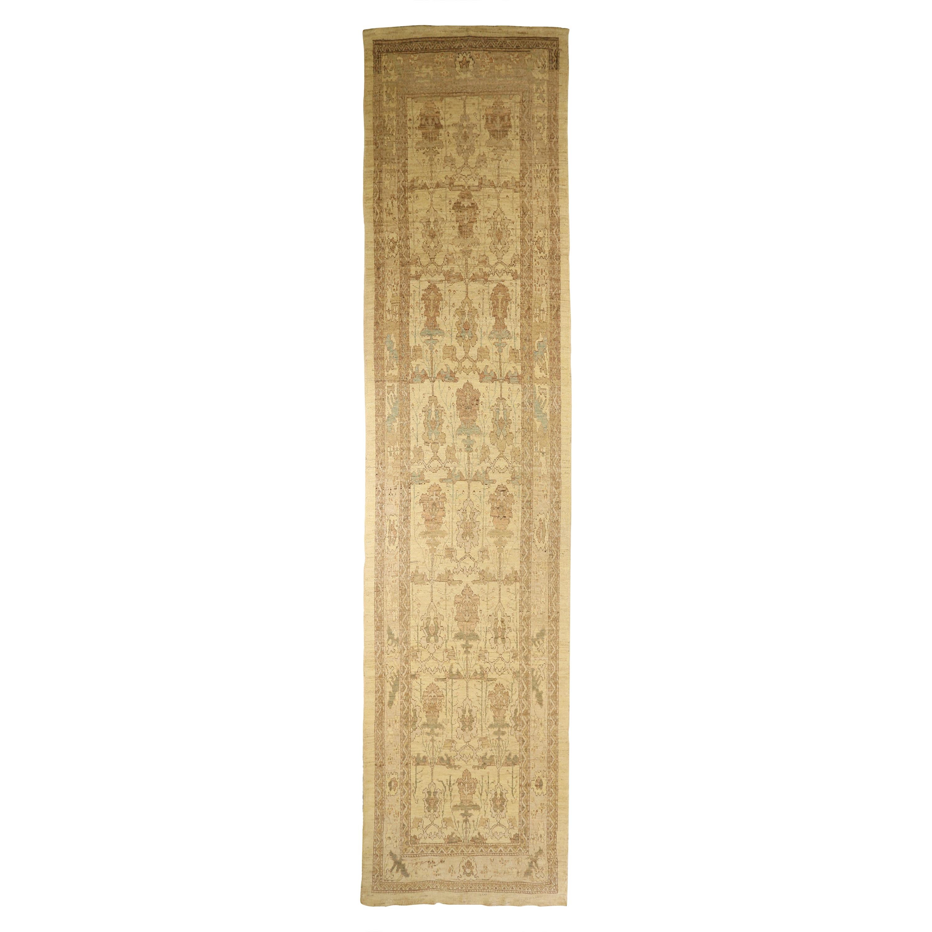 Contemporary Turkish Oushak Runner Rug Ideal for Staircases & Long Hallways For Sale