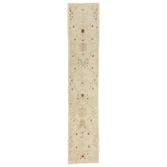 Contemporary Turkish Oushak Runner Rug with Red and Gray Floral Motifs