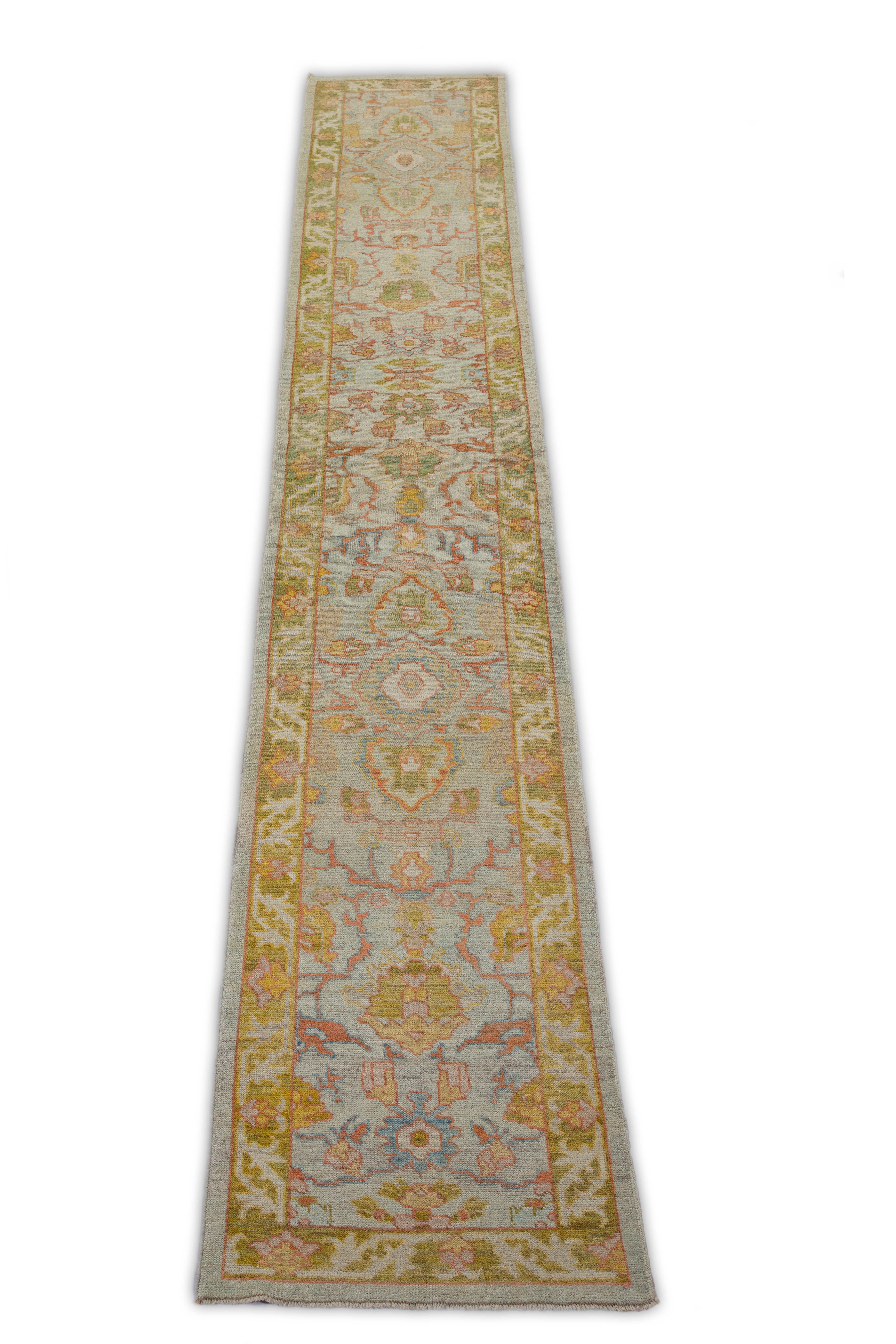 Contemporary Turkish Oushak Runner Rug with ‘Rose Collection’ Floral Details In New Condition For Sale In Dallas, TX