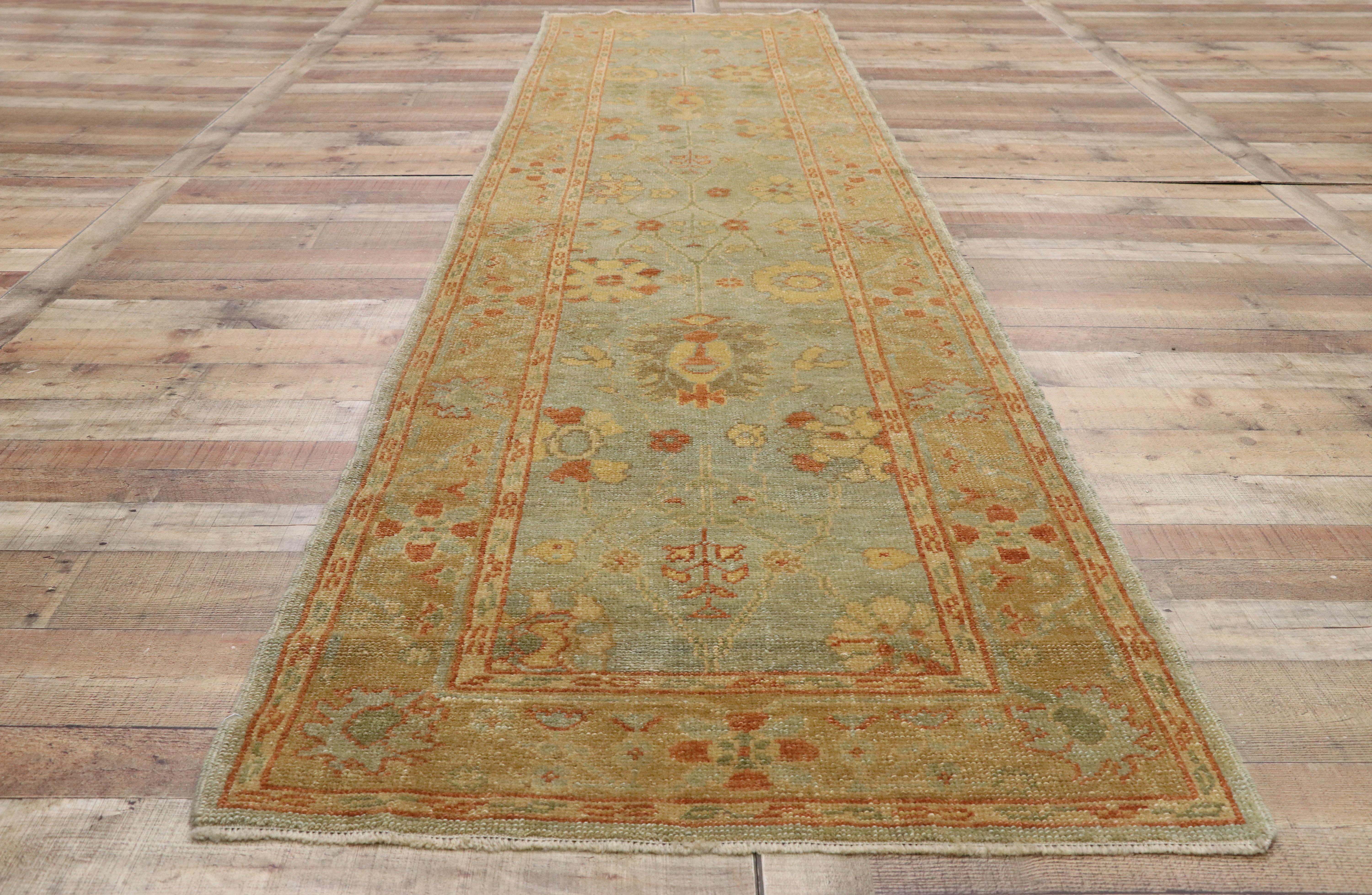 New Contemporary Turkish Oushak Runner with Warm, Mediterranean Style For Sale 2