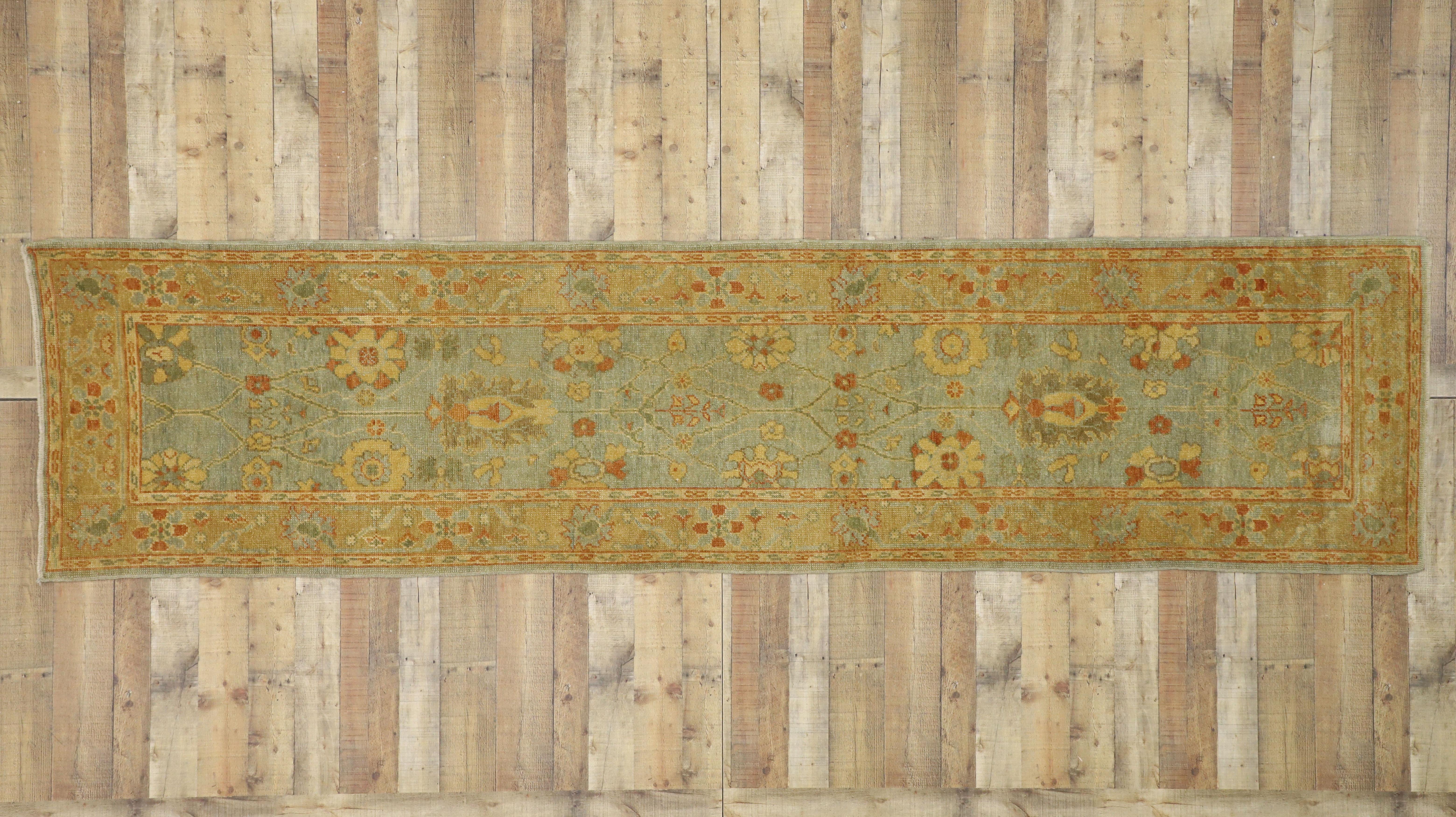 New Contemporary Turkish Oushak Runner with Warm, Mediterranean Style For Sale 3