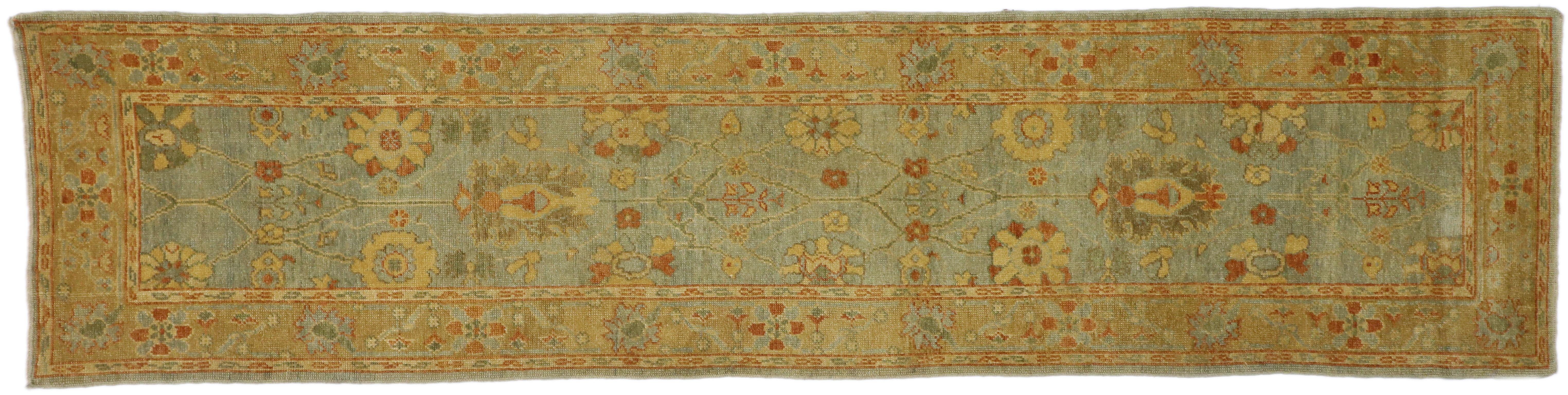 New Contemporary Turkish Oushak Runner with Warm, Mediterranean Style For Sale 4