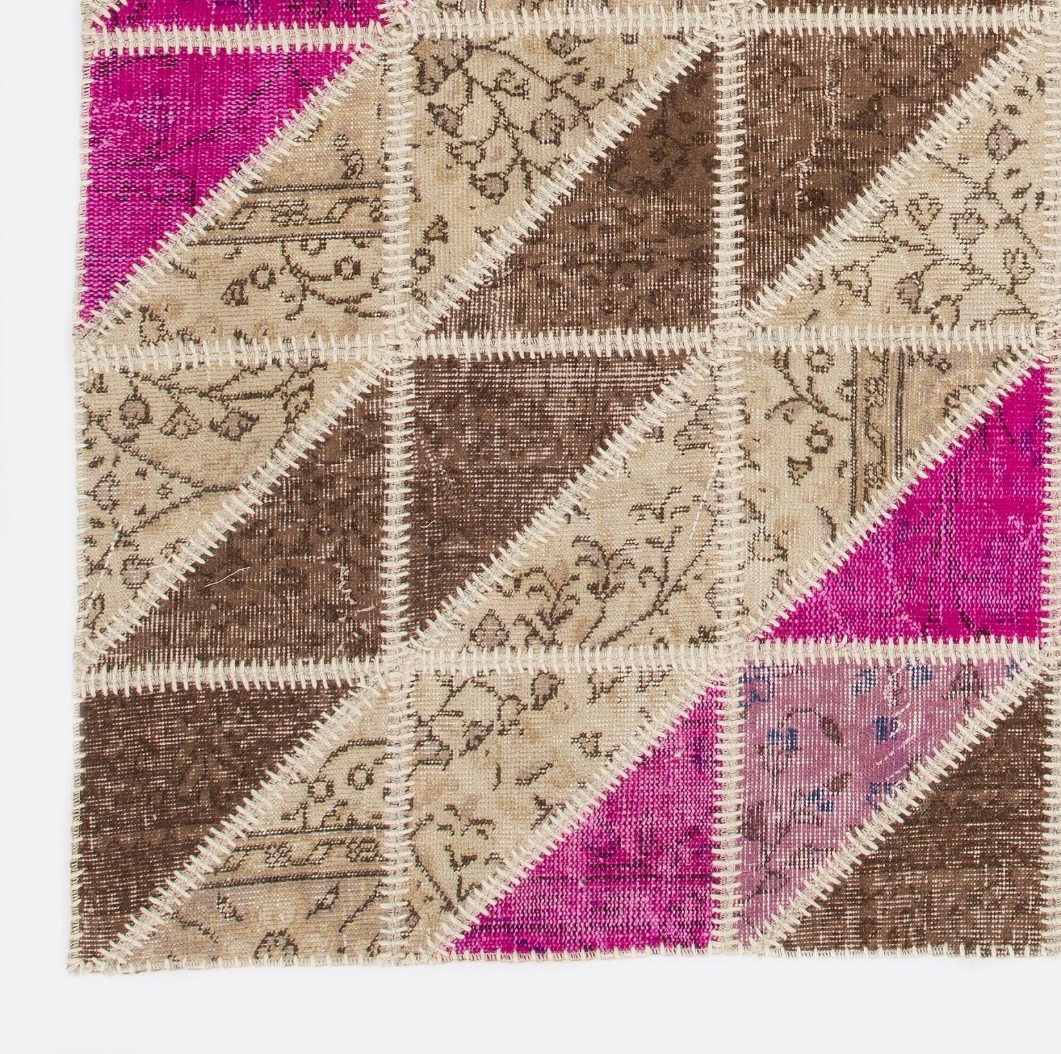 Modern Contemporary Turkish Patchwork Rug. Handmade from Over-Dyed Vintage Carpets For Sale