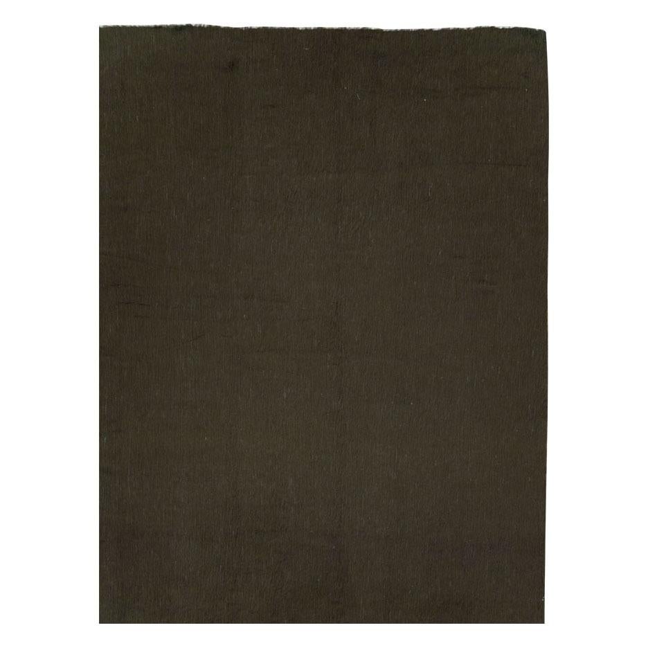 Hand-Knotted Contemporary Turkish Room Size Carpet in a Dark Brown to Black Minimalist Design For Sale