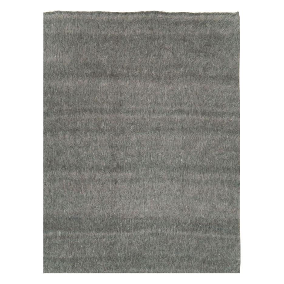 Hand-Knotted Contemporary Turkish Room Size Carpet in a Grey Minimalist Design For Sale