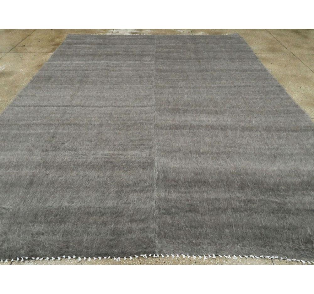 Mohair Contemporary Turkish Room Size Carpet in a Grey Minimalist Design For Sale