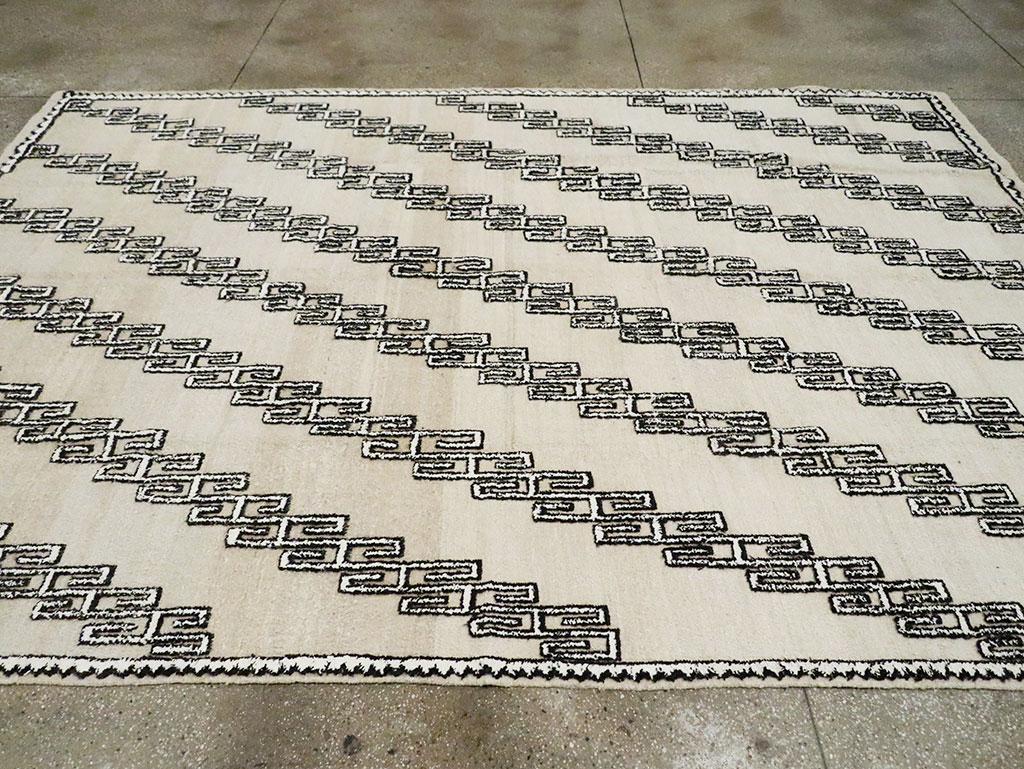 Wool Contemporary Turkish Room Size Carpet in Black, White, & Beige For Sale