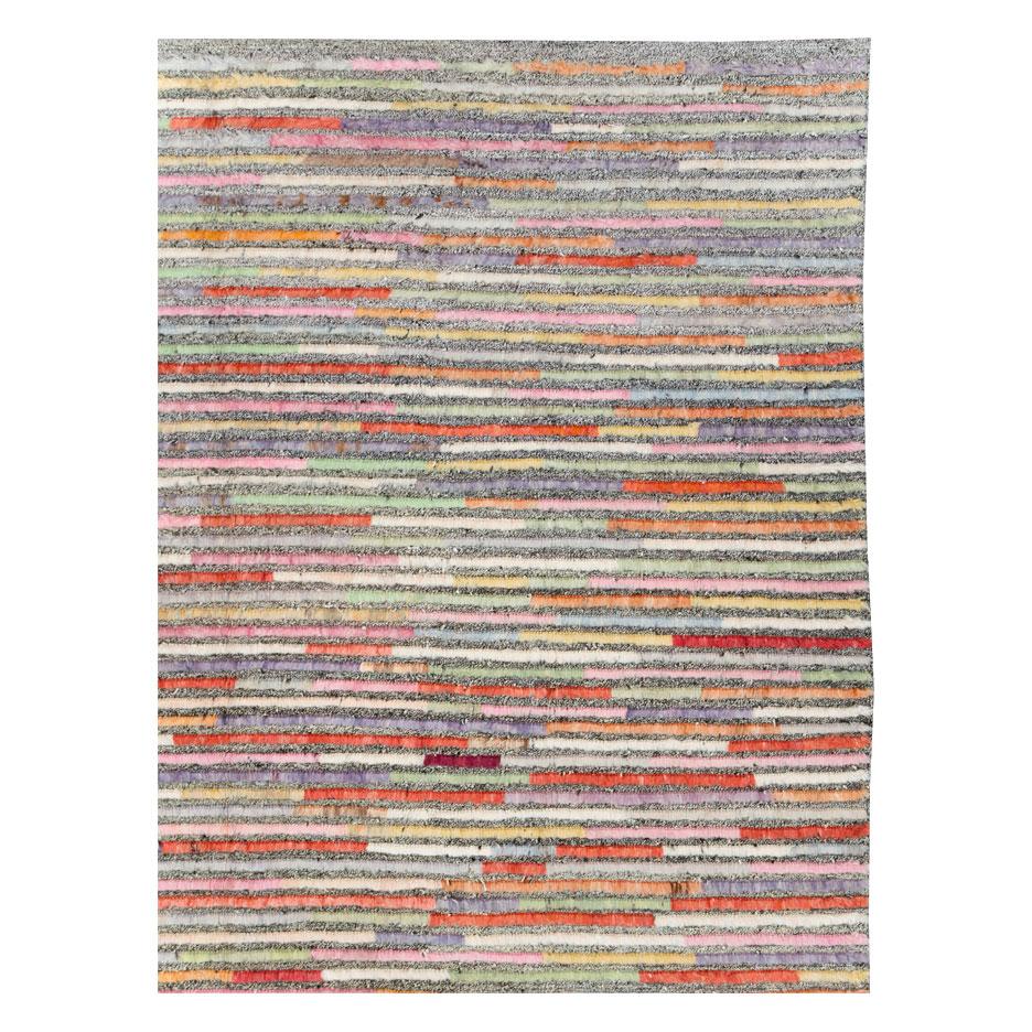 Modern Contemporary Turkish Room Size Carpet in Colorful Stripes For Sale