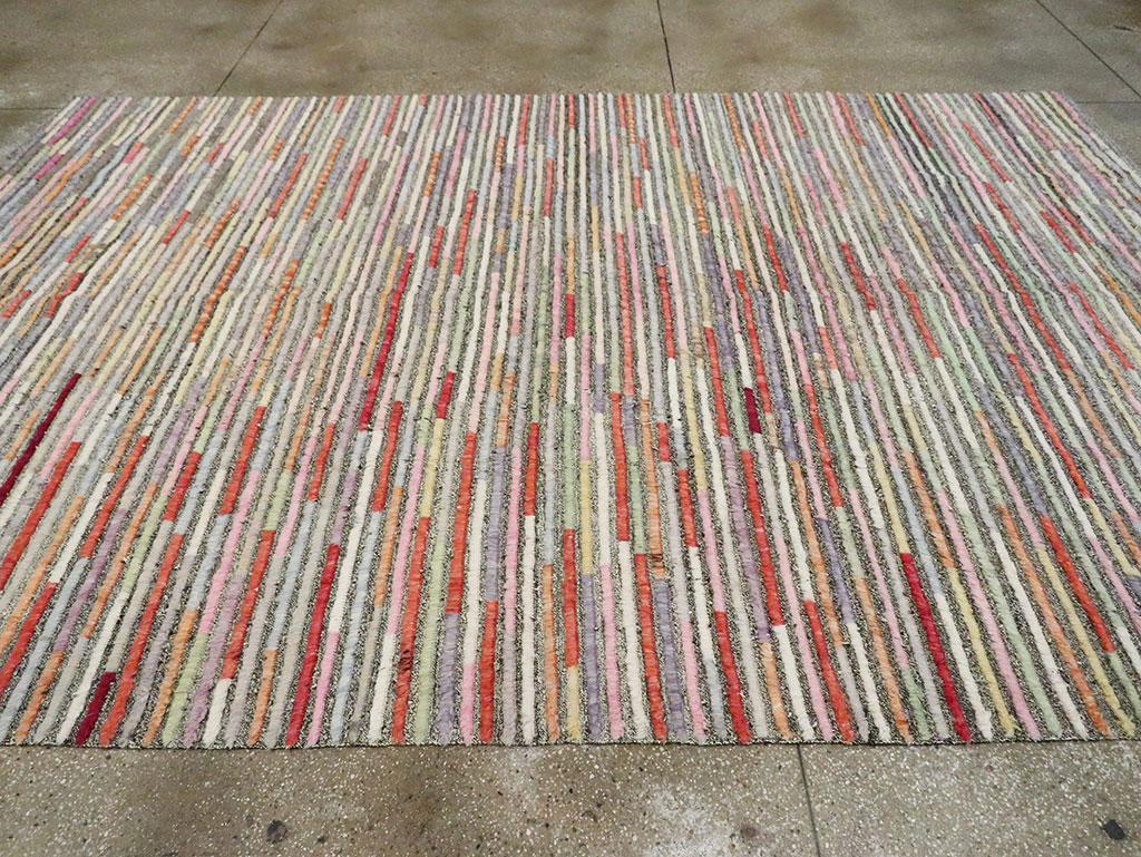 Wool Contemporary Turkish Room Size Carpet in Colorful Stripes For Sale