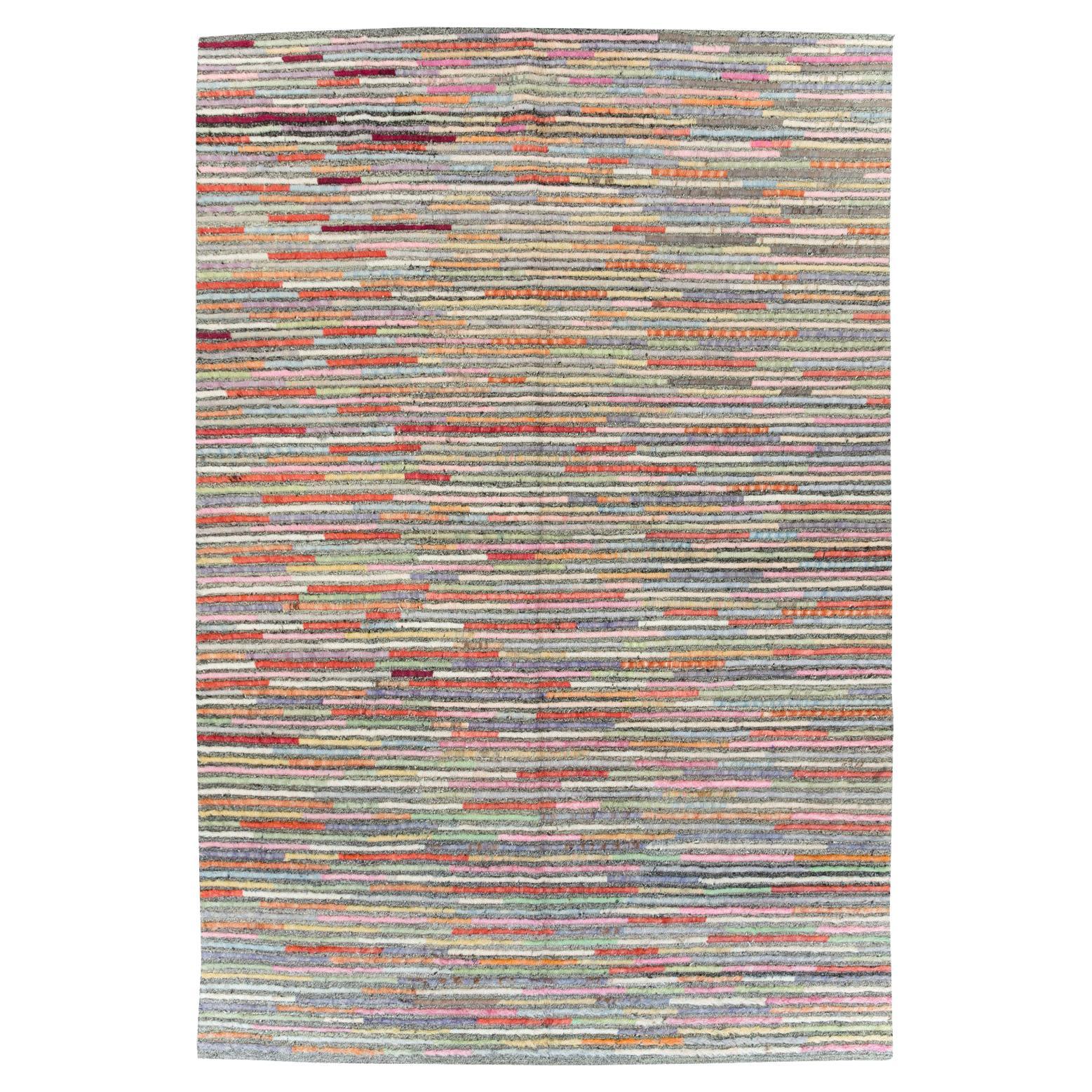 Contemporary Turkish Room Size Carpet in Colorful Stripes For Sale