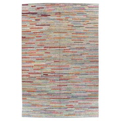 Contemporary Turkish Room Size Carpet in Colorful Stripes