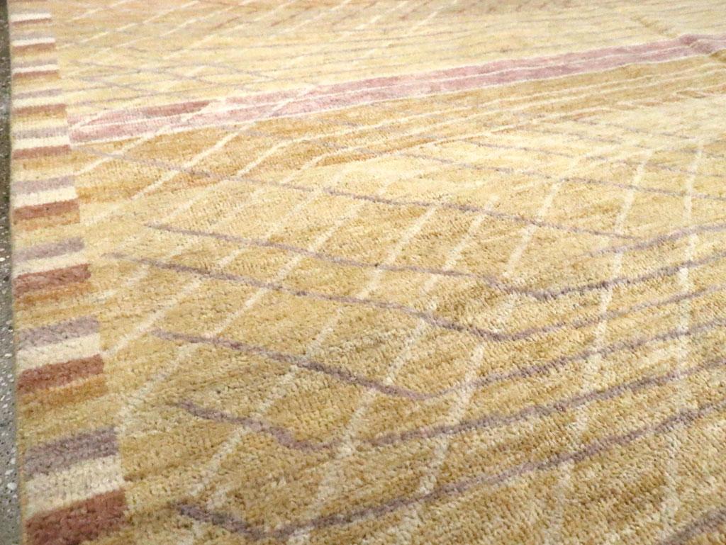 Scandinavian Modern Contemporary Turkish Room Size Carpet in Pale Yellow Inspired by Swedish Rugs For Sale