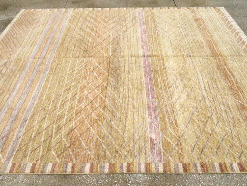 Hand-Knotted Contemporary Turkish Room Size Carpet in Pale Yellow Inspired by Swedish Rugs For Sale