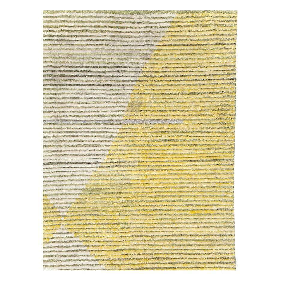 Modern Contemporary Turkish Room Size Carpet in White and Yellow For Sale