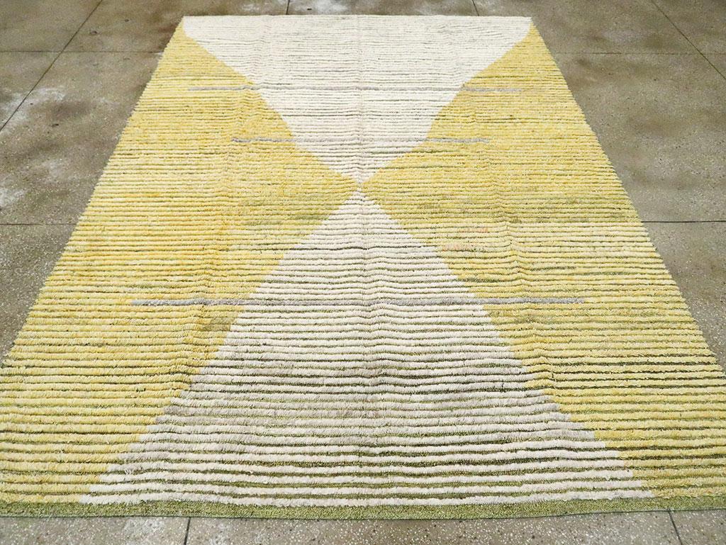 Hand-Knotted Contemporary Turkish Room Size Carpet in White and Yellow For Sale