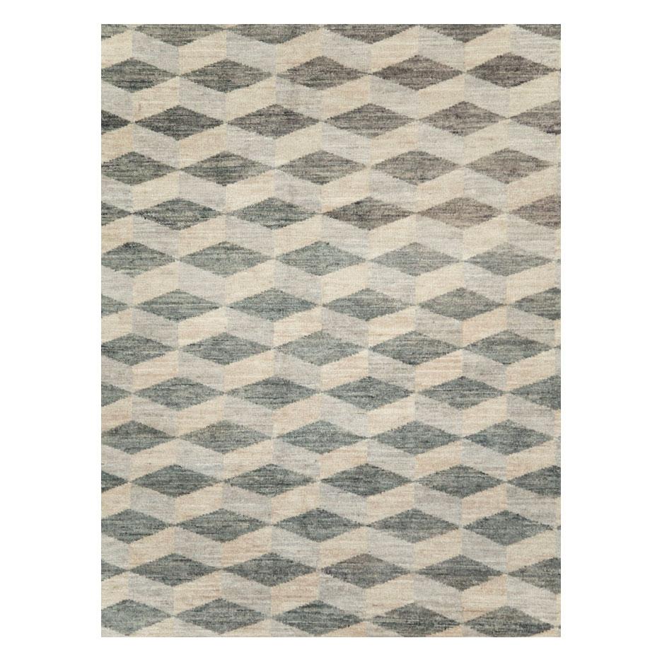 A modern Turkish room size carpet handmade during the 21st century with a diamond cube pattern in neutral tones.

Measures: 9' 10