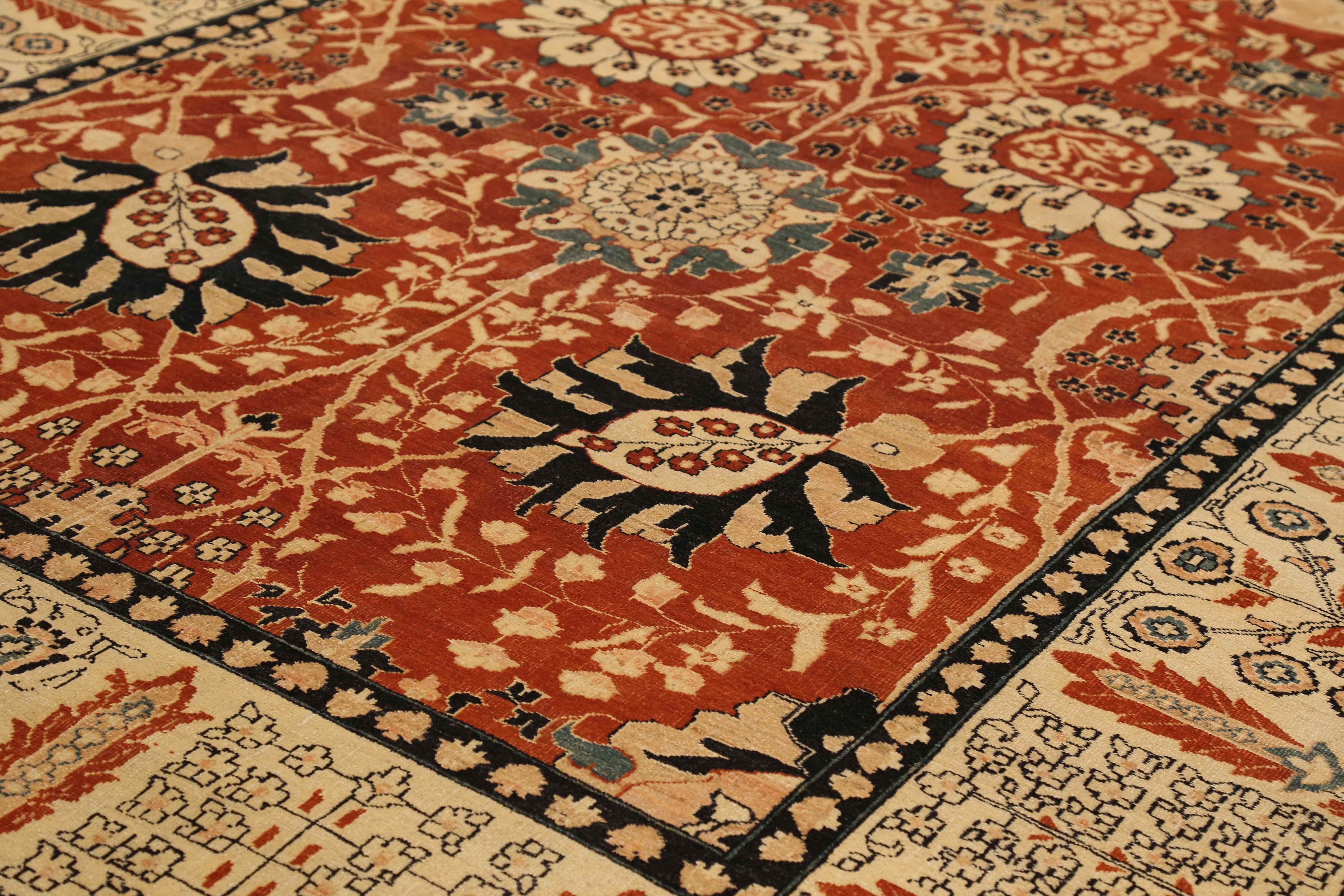 Persian Contemporary Turkish Rug in Tabriz Design With Stunning Black & Ivory Nature Mot For Sale