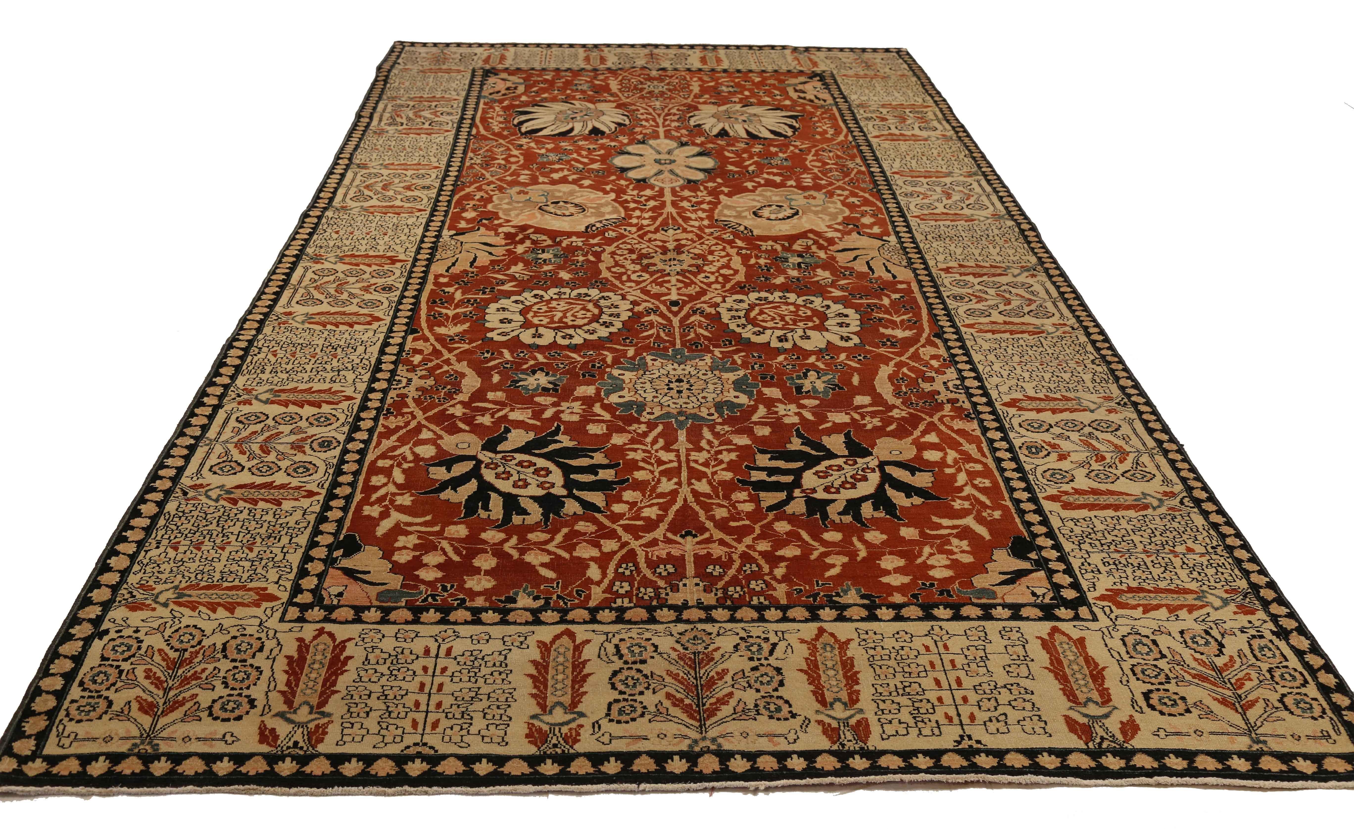 Hand-Knotted Contemporary Turkish Rug in Tabriz Design With Stunning Black & Ivory Nature Mot For Sale