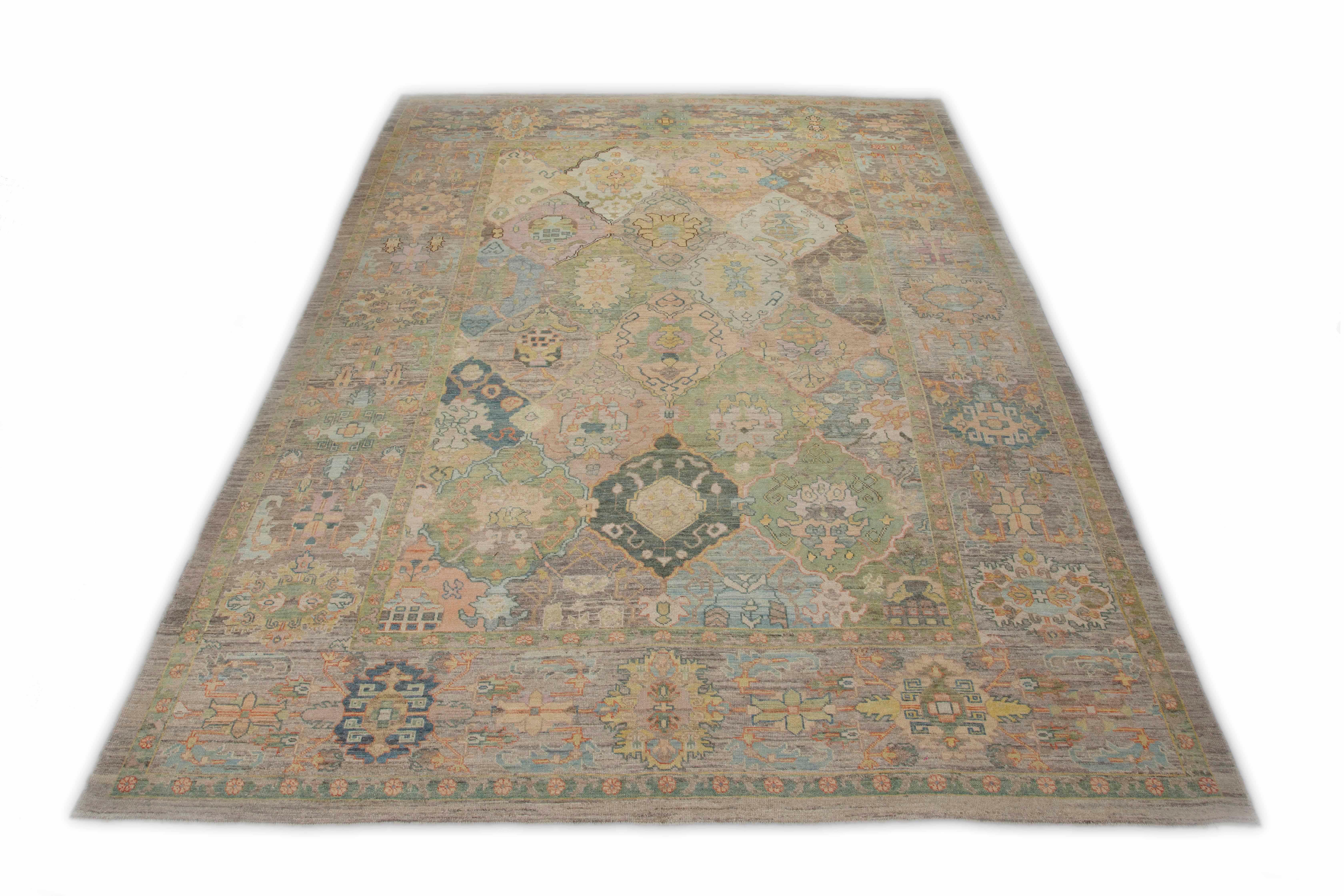 Contemporary Turkish Rug Oushak Style with Colorful Diamond Flower Medallions For Sale 4