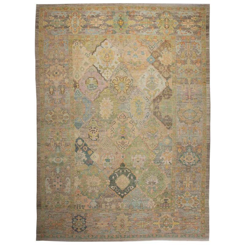 Contemporary Turkish Rug Oushak Style with Colorful Diamond Flower ...