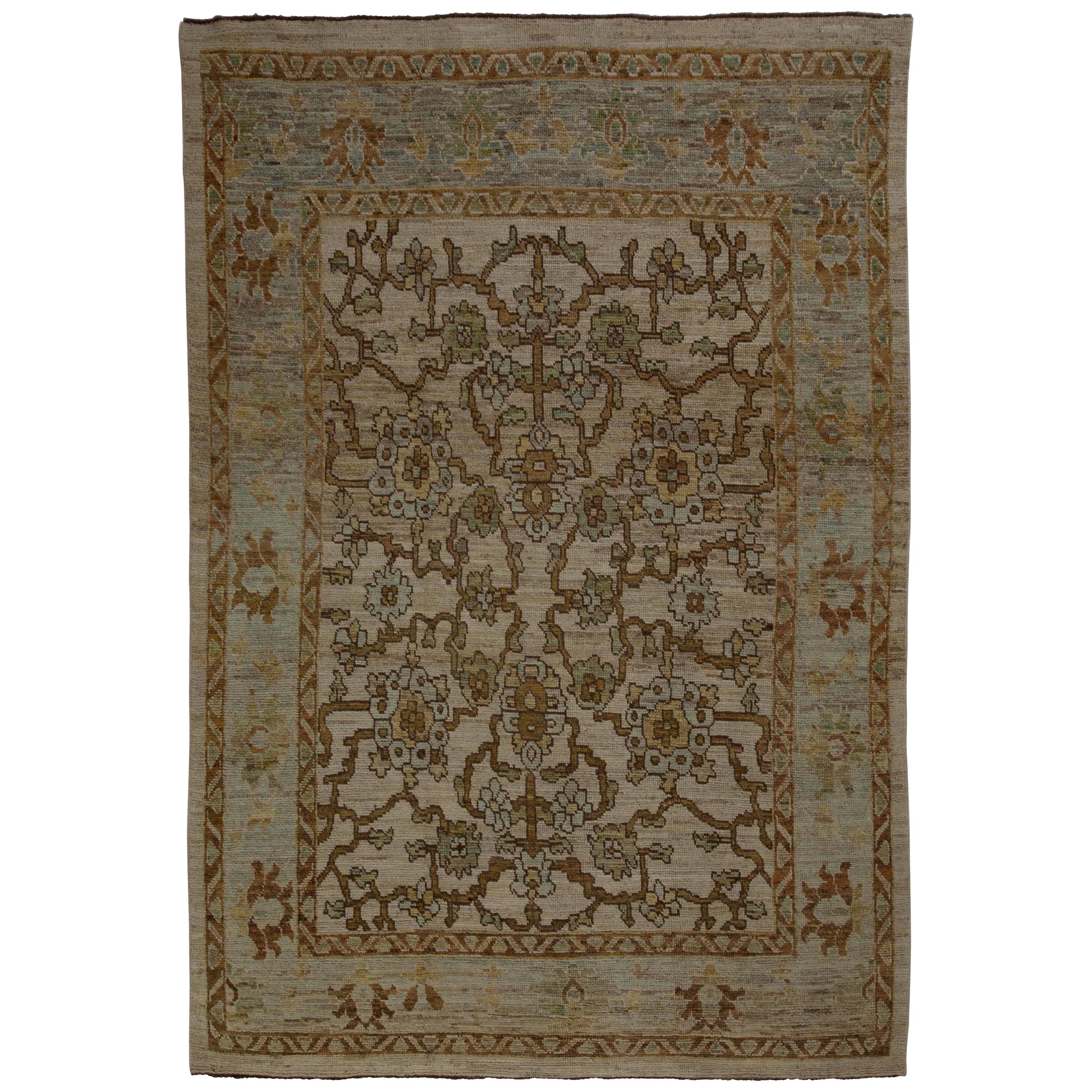 Contemporary Turkish Rug Oushak Weave with Blue and Green Floral Details