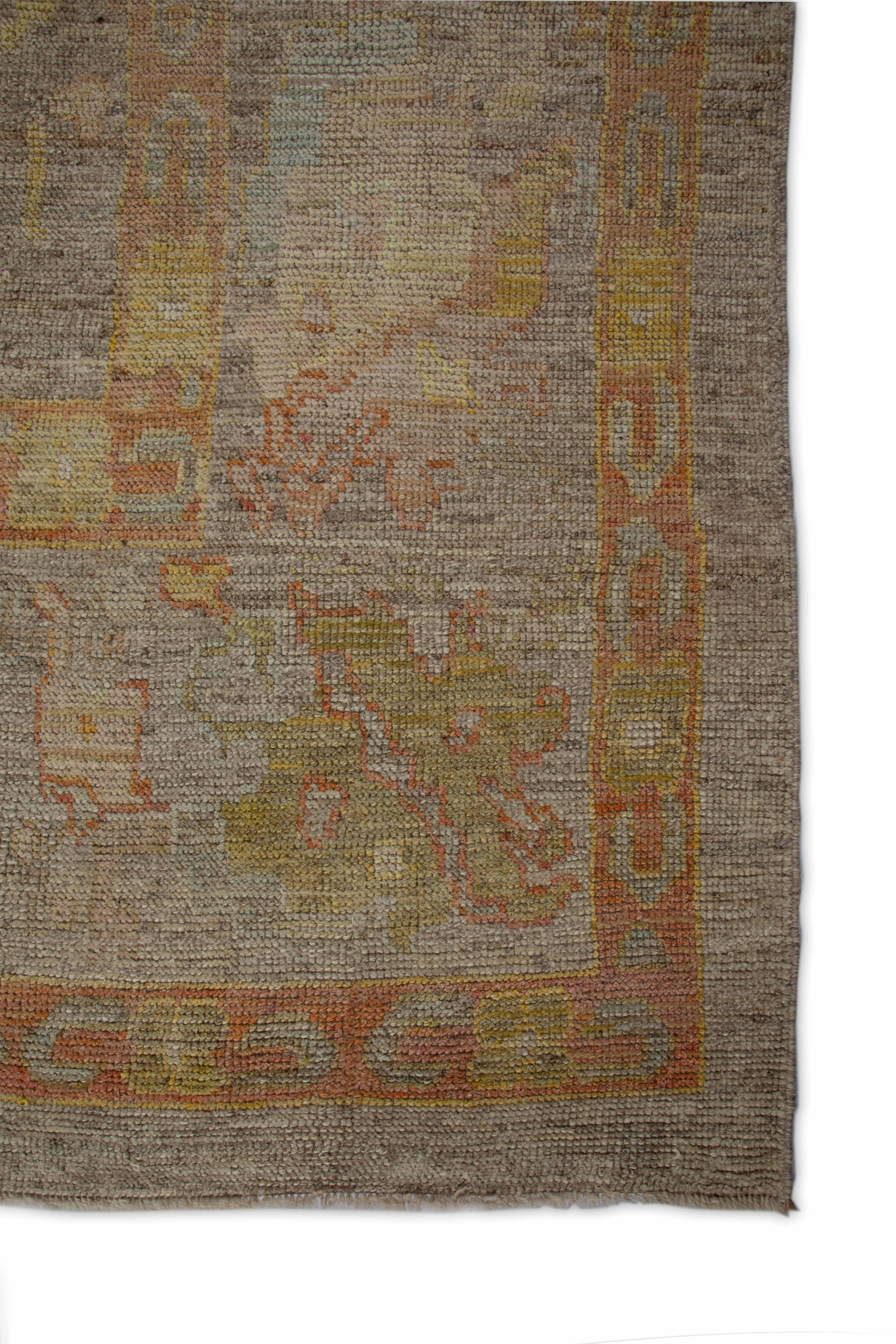Persian Contemporary Turkish Rug Oushak Weave with Brown and Rust Floral Field For Sale