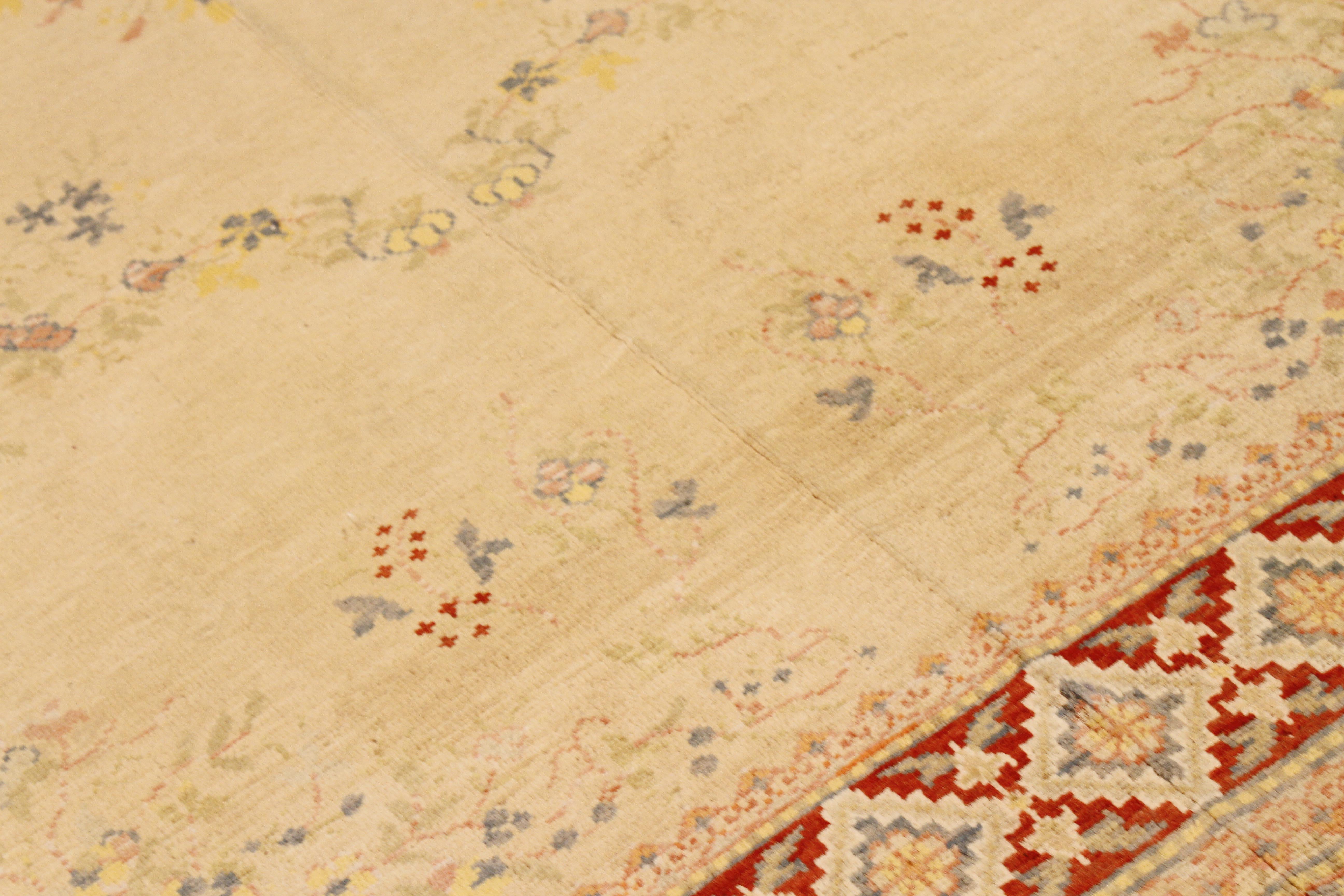 Other Contemporary Turkish Rug with Pastel Floral Details on Ivory Field For Sale