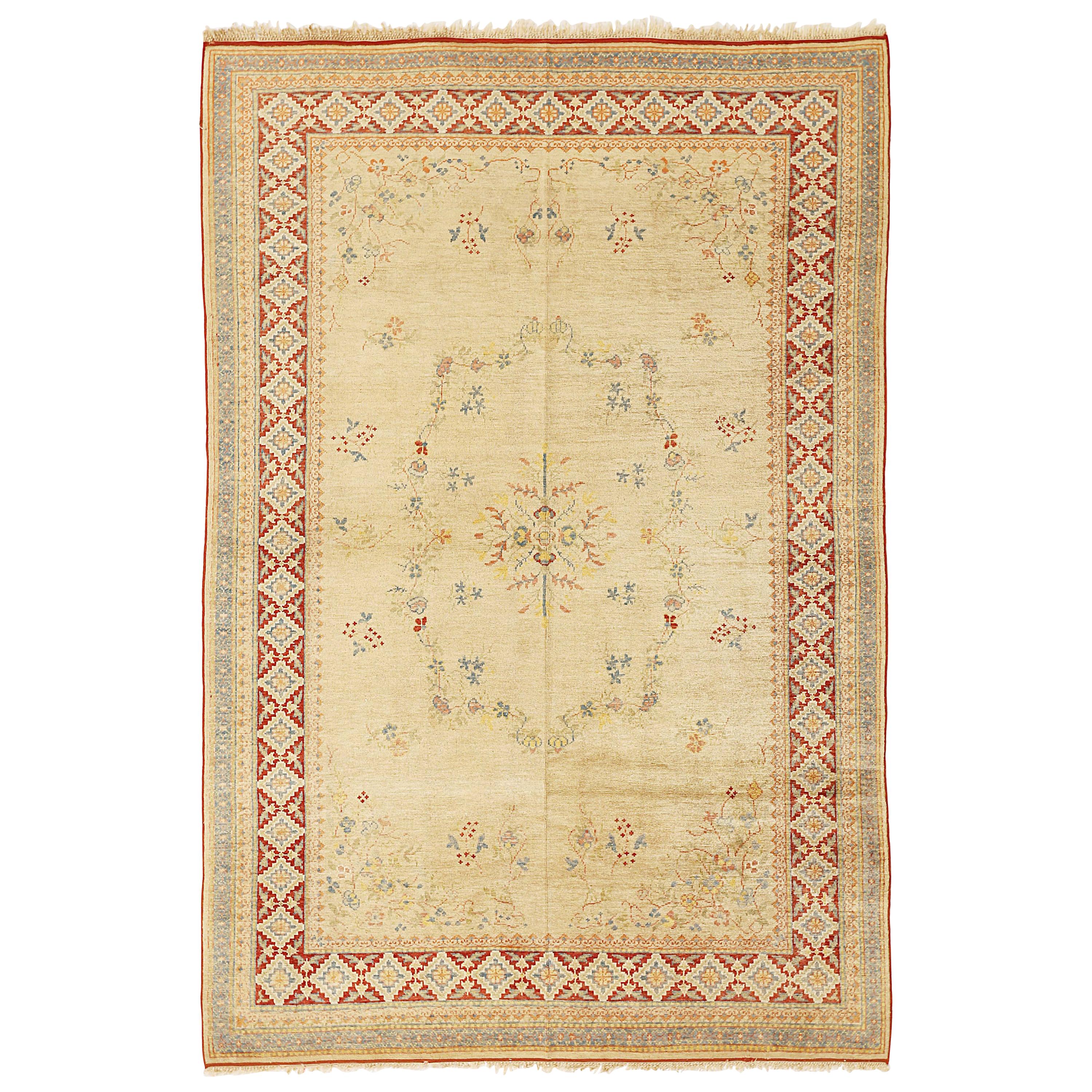Contemporary Turkish Rug with Pastel Floral Details on Ivory Field For Sale