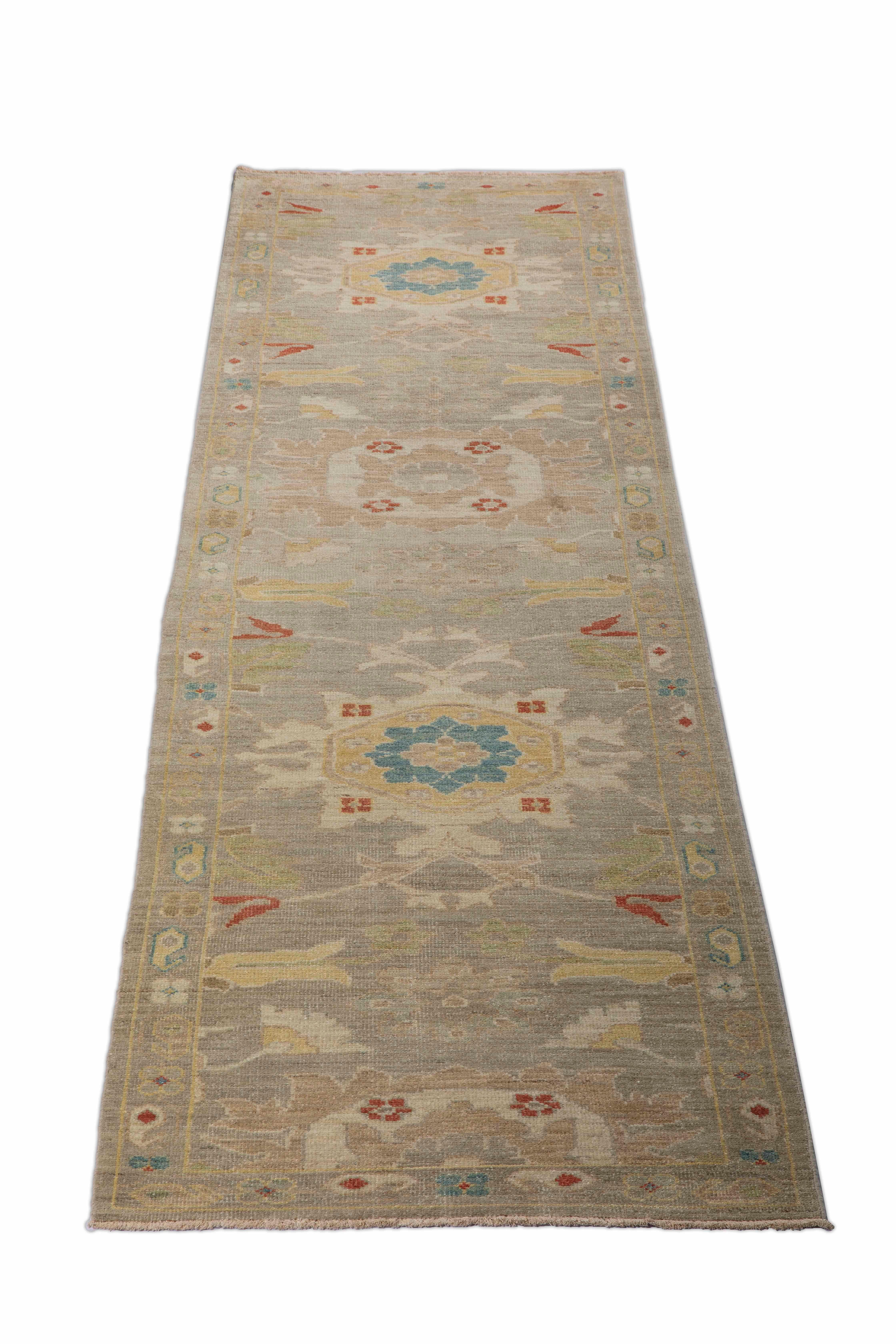 Hand-Woven Contemporary Turkish Runner Rug with Sultanabad Woven Floral Patterns For Sale