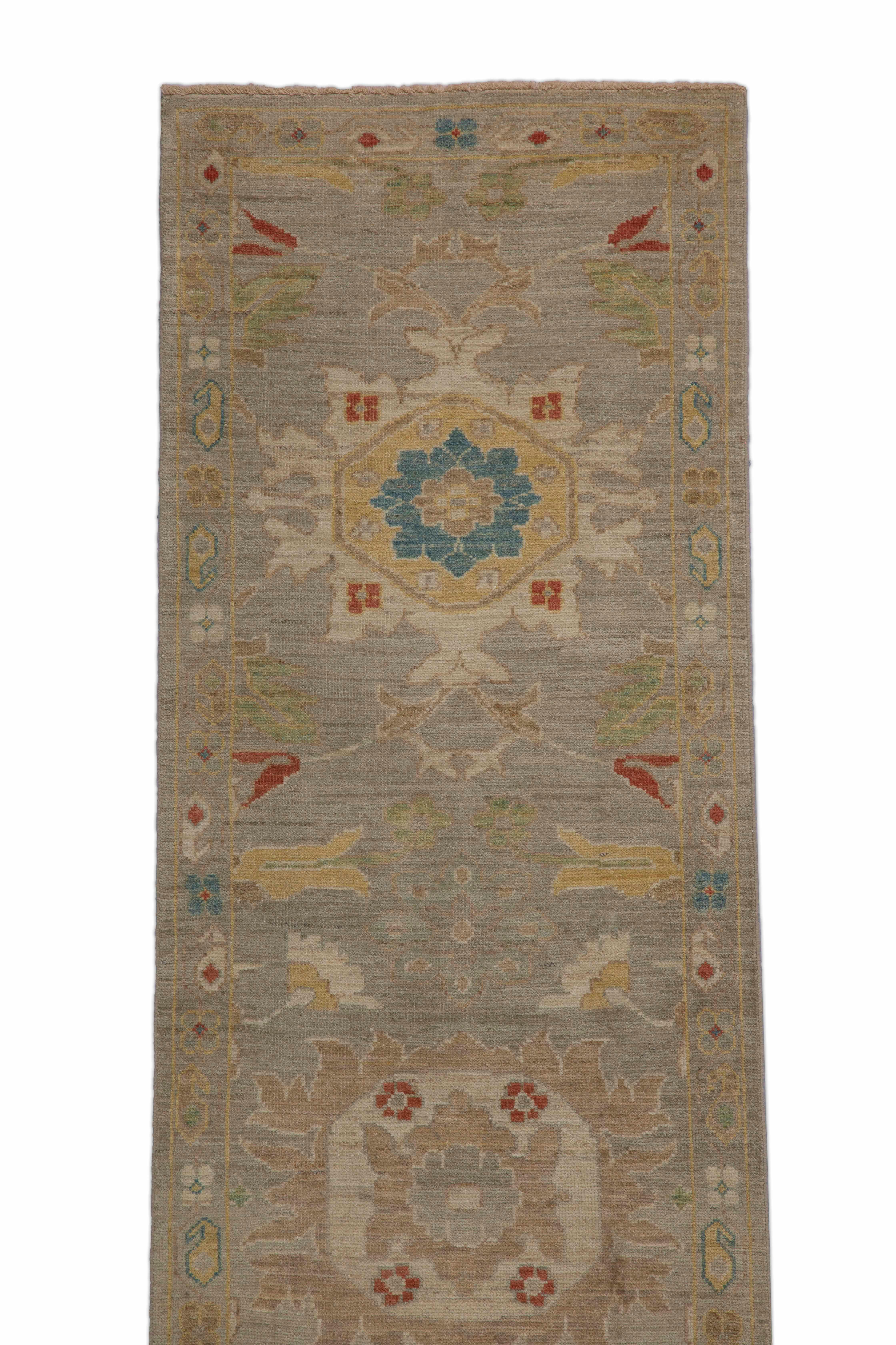 Contemporary Turkish Runner Rug with Sultanabad Woven Floral Patterns In New Condition For Sale In Dallas, TX