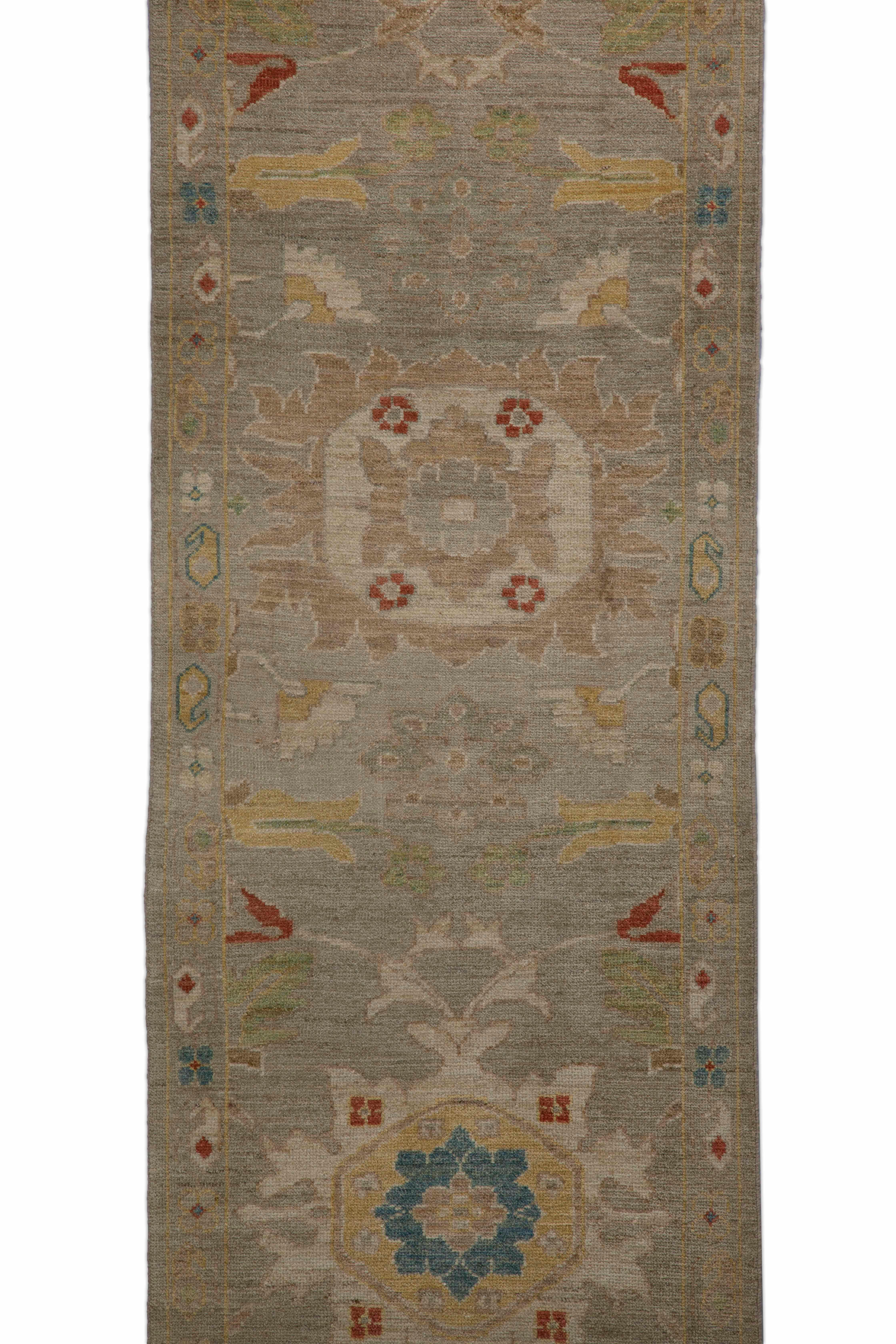 Contemporary Turkish Runner Rug with Sultanabad Woven Floral Patterns For Sale 1