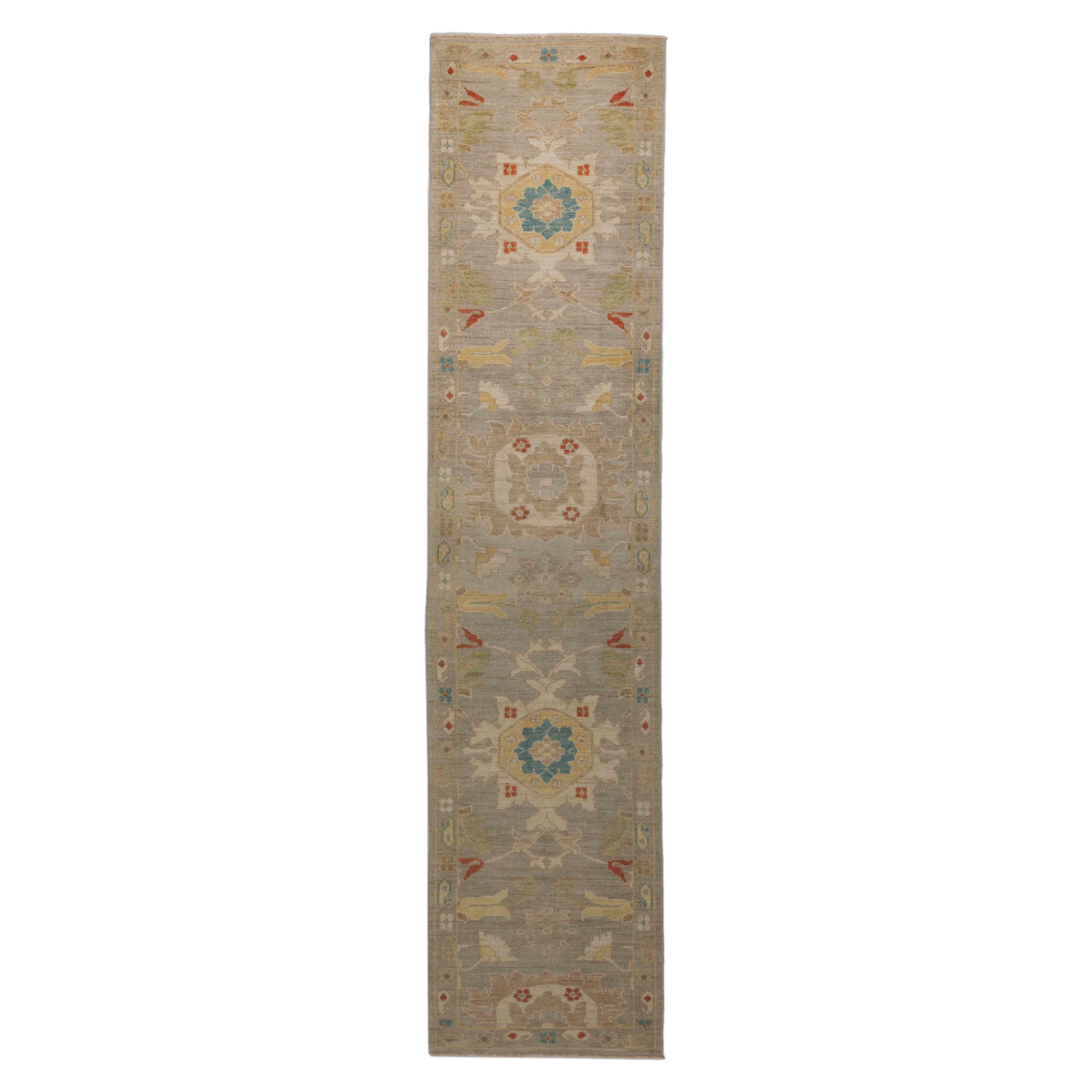 Contemporary Turkish Runner Rug with Sultanabad Woven Floral Patterns